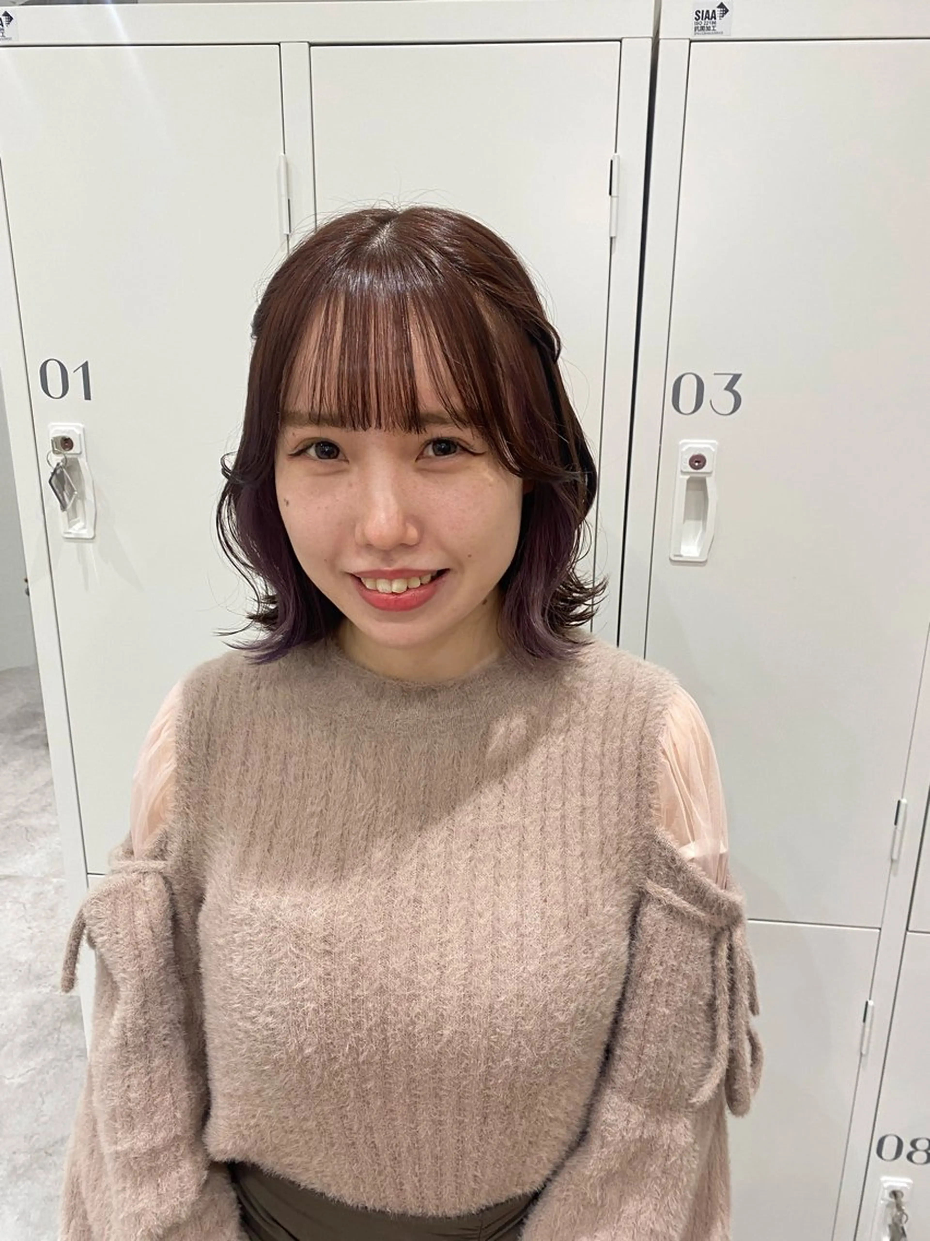 ミディアム カラー ヘアアレンジ ブラウンカラー イヤリングカラー ラベンダーカラー ピンクカラー ピンクラベンダー ヘアカラー ボブ /ニュアンス/ satomi🧸💖のヘアスタイル