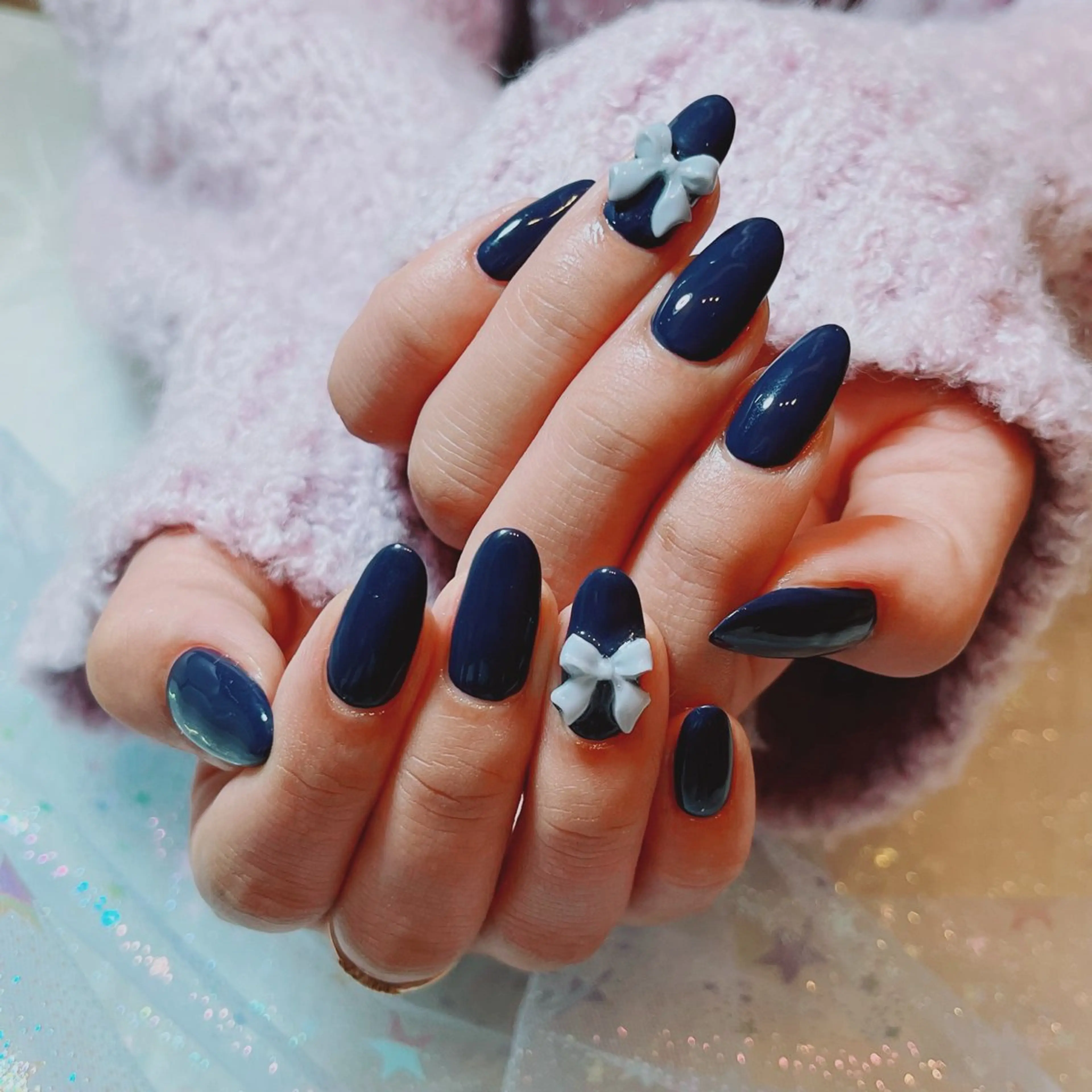 ネイル ブルー ネイビー リボン ruirui.naildesign所属・RUI ☆のネイルデザイン