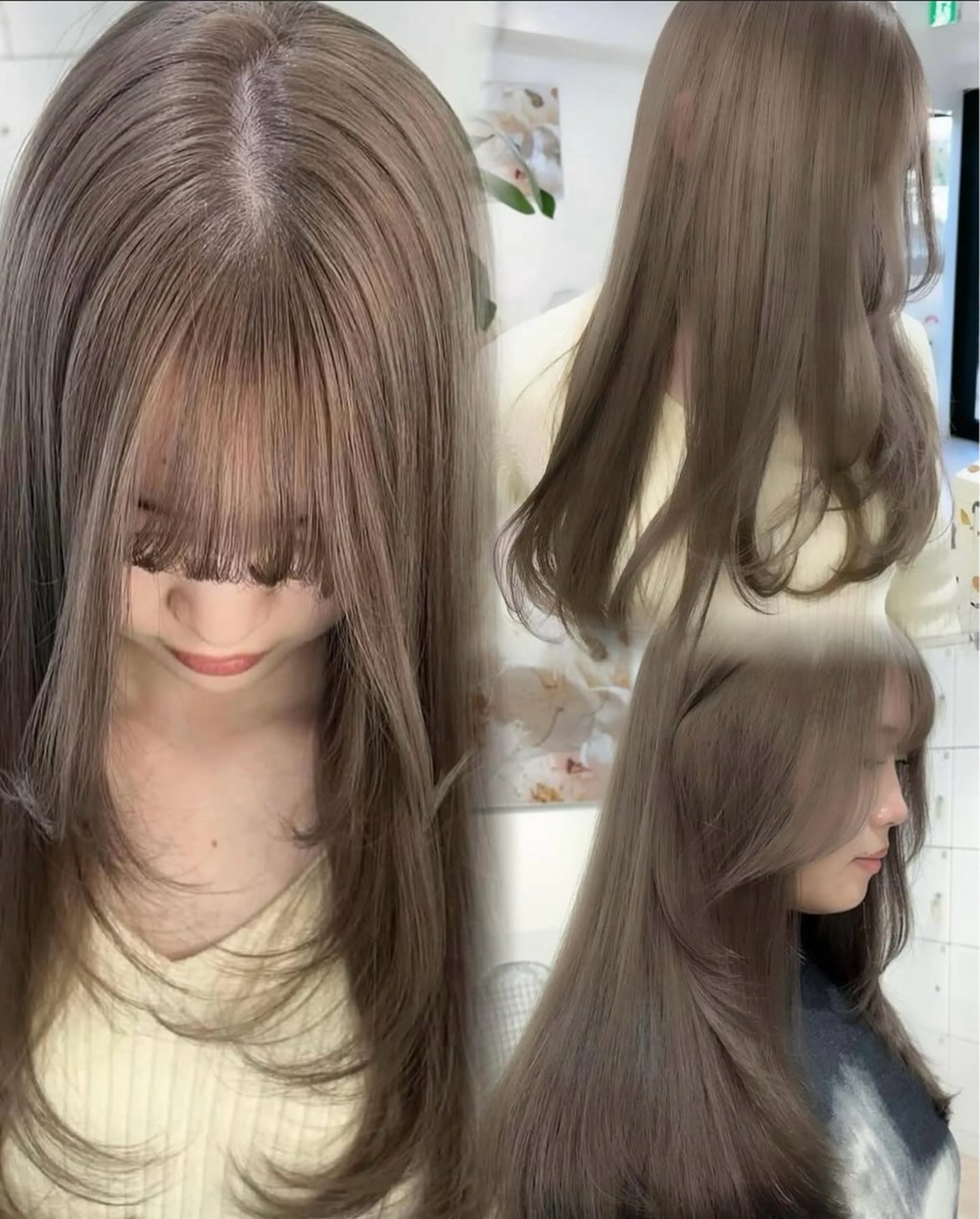 ロング カラー ベージュカラー ブリーチ ブラウンカラー グレージュ ミルクティーベージュ ヘアカラー 🌊海外ハイライト リタッチ/縮毛矯正のヘアスタイル