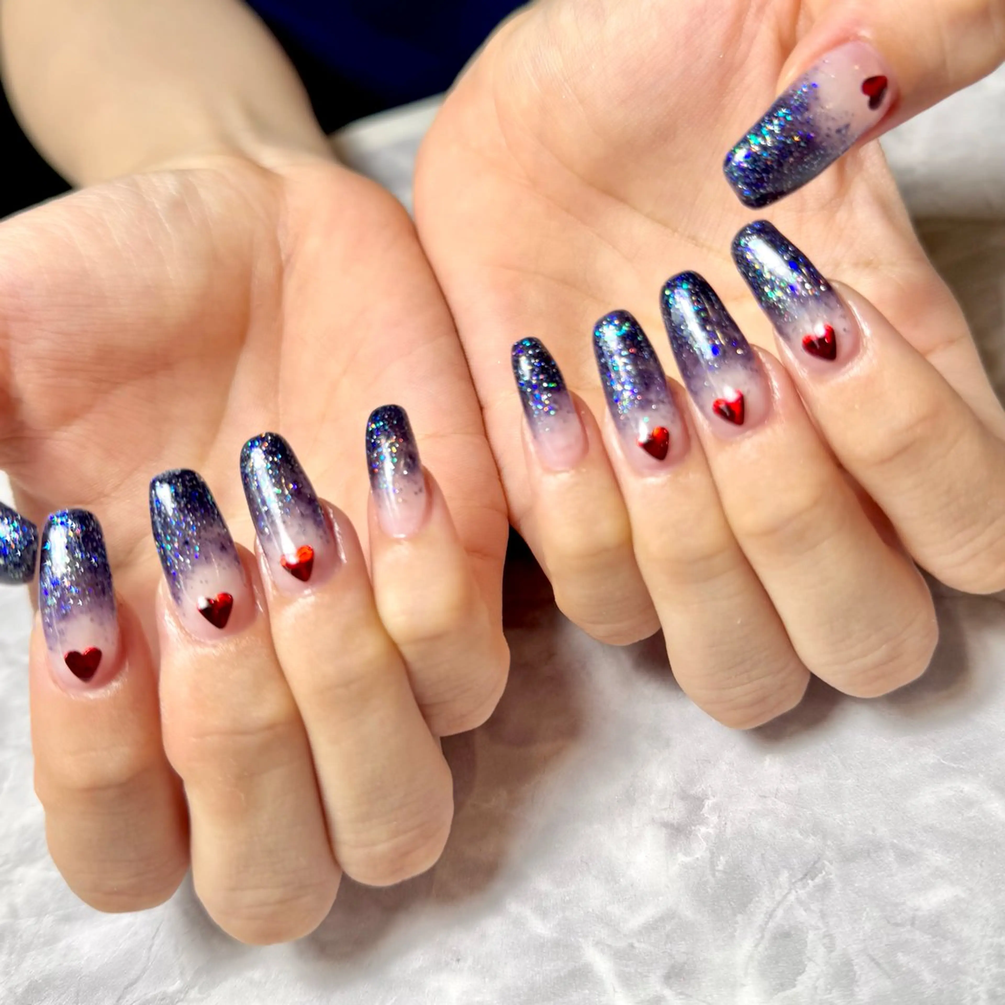 ネイル フレンチネイル ガーリー グラデーション ハート キラキラネイル ハンドネイル Nail Salon Lillion【リリオン】所属・lillion karenのネイルデザイン