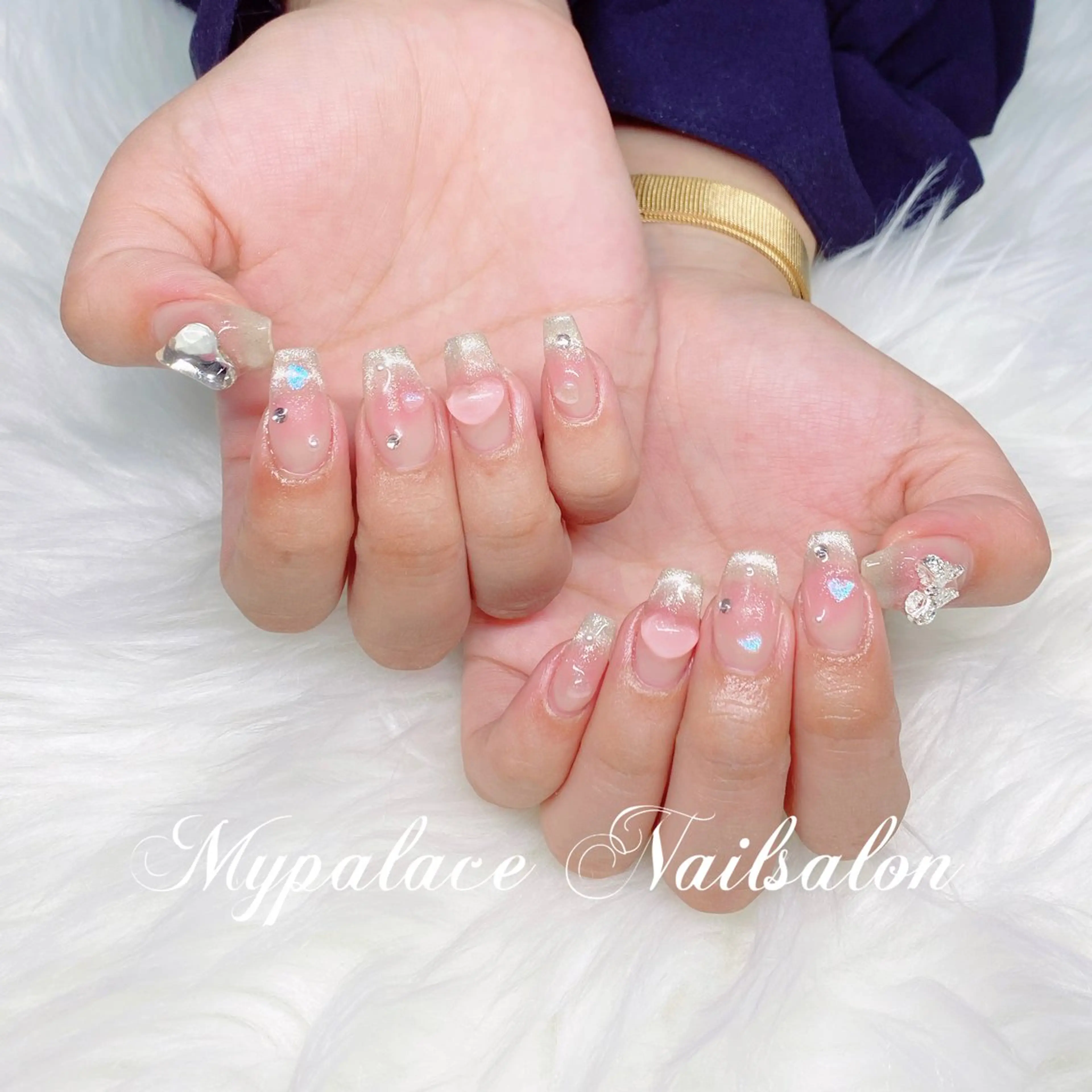 ネイル チークネイル フレンチネイル ハート マグネットネイル マグネットフレンチ ハンドネイル Yuis Nailスカルプ専門のネイルデザイン