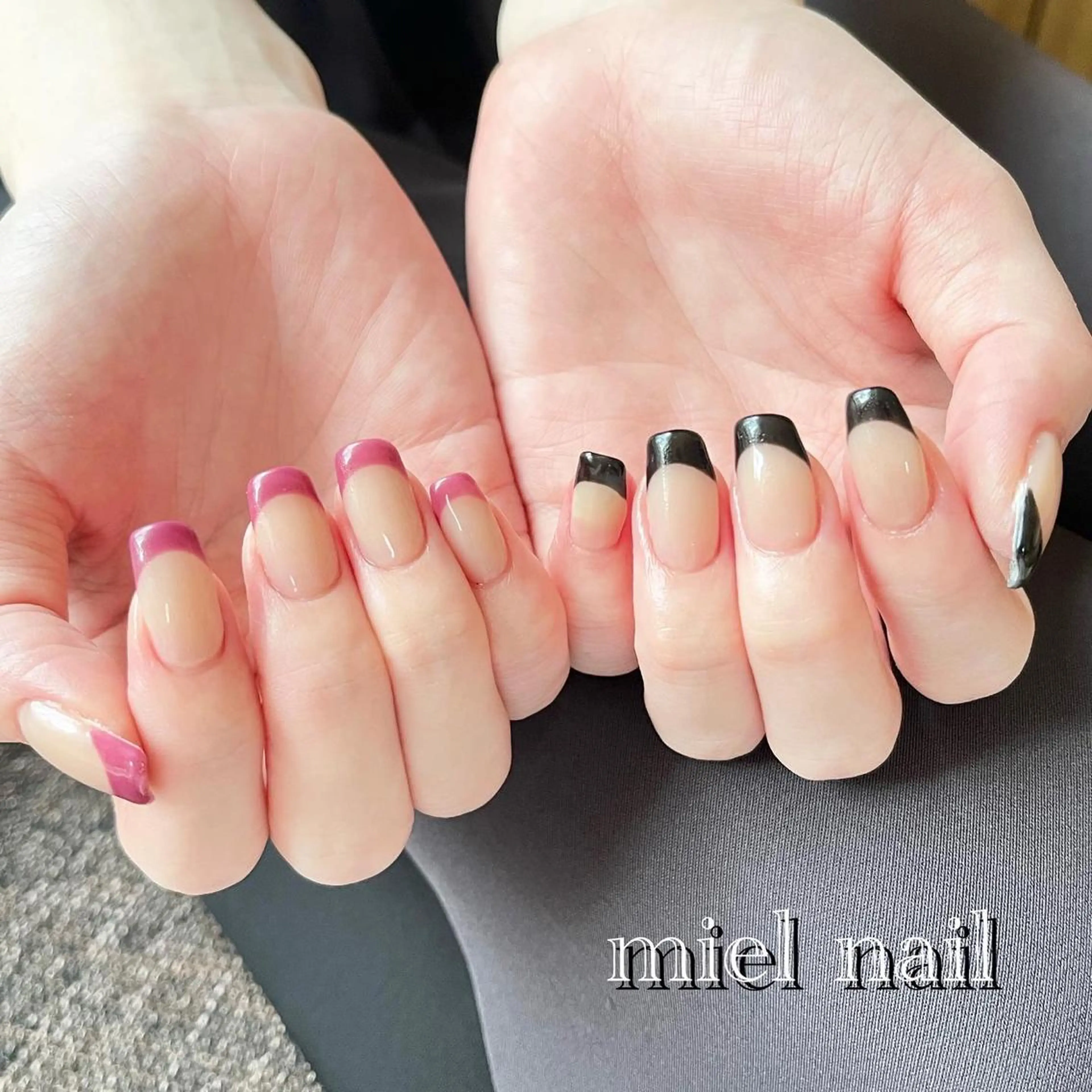 ネイル フレンチネイル オフィスネイル パープル 夏ネイル ハンドネイル miel nailのネイルデザイン