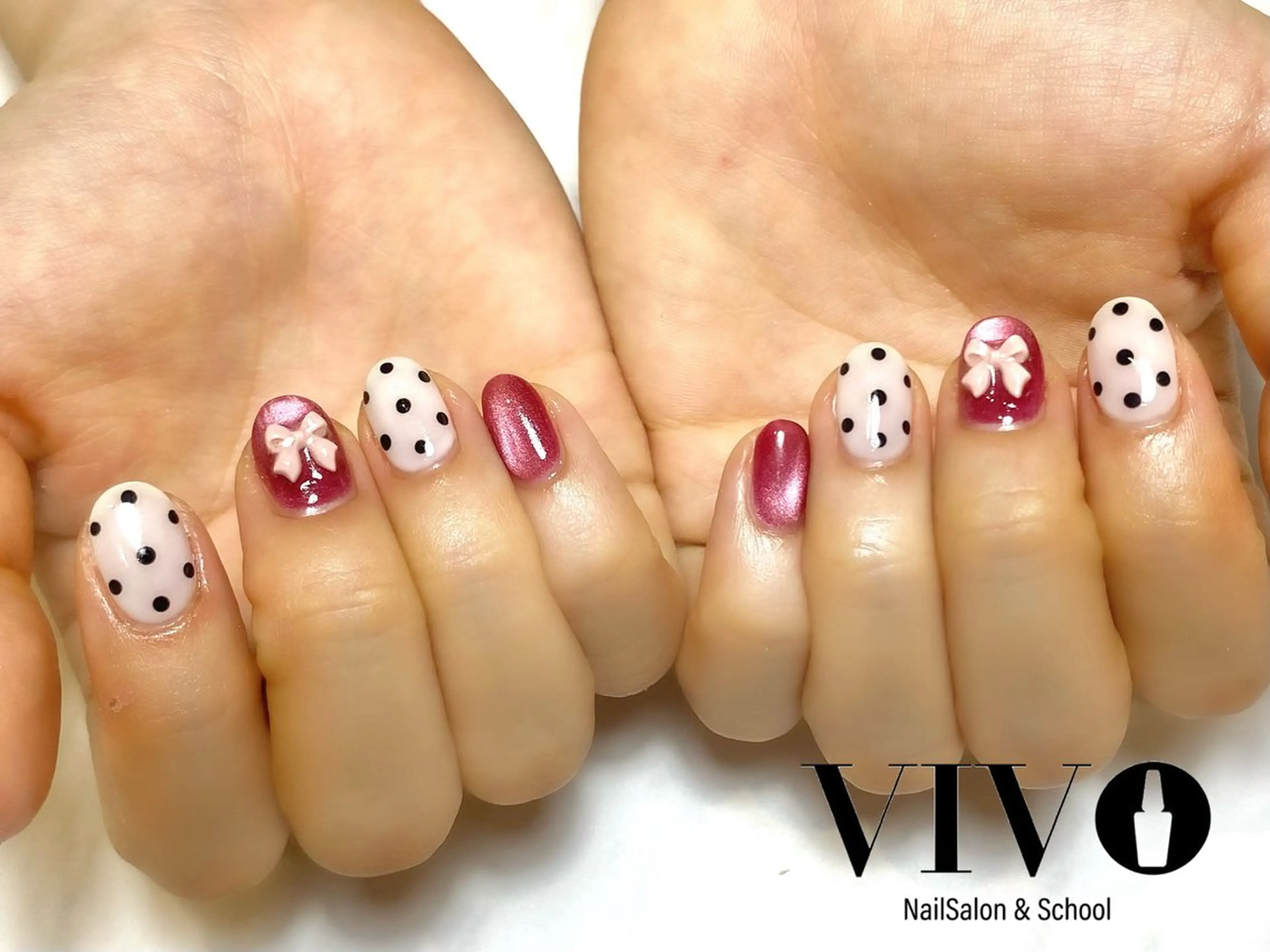 ネイル ドット マグネットネイル リボン ハンドネイル VIVO 可児店所属・NailSalon VIVOのネイルデザイン