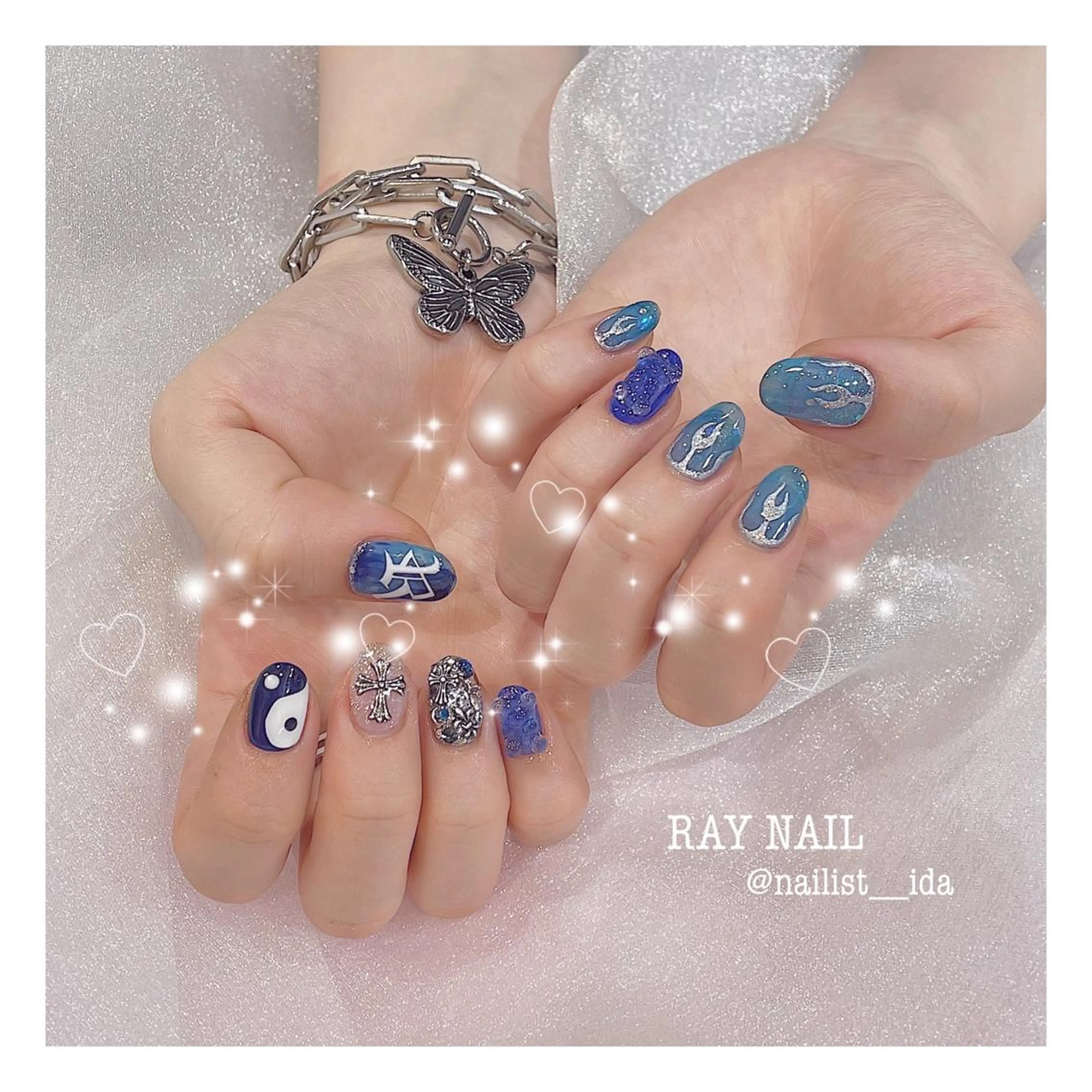 ネイル ブルー Arowa 伊田のネイルデザイン