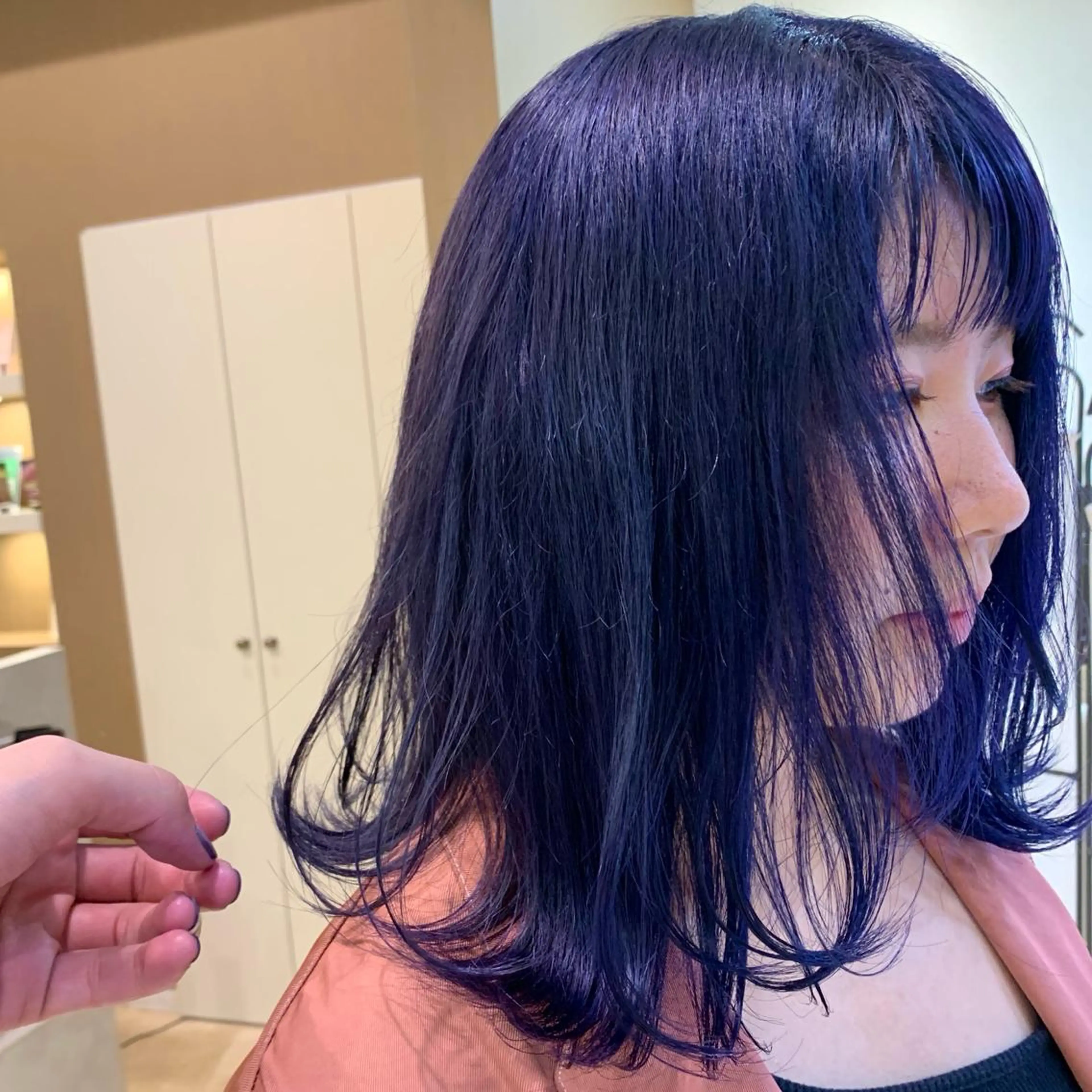 セミロング カラー ブルーカラー ブルーラベンダー ラベンダーカラー メンズカット/レイヤ ーカット大名Lay.のヘアスタイル