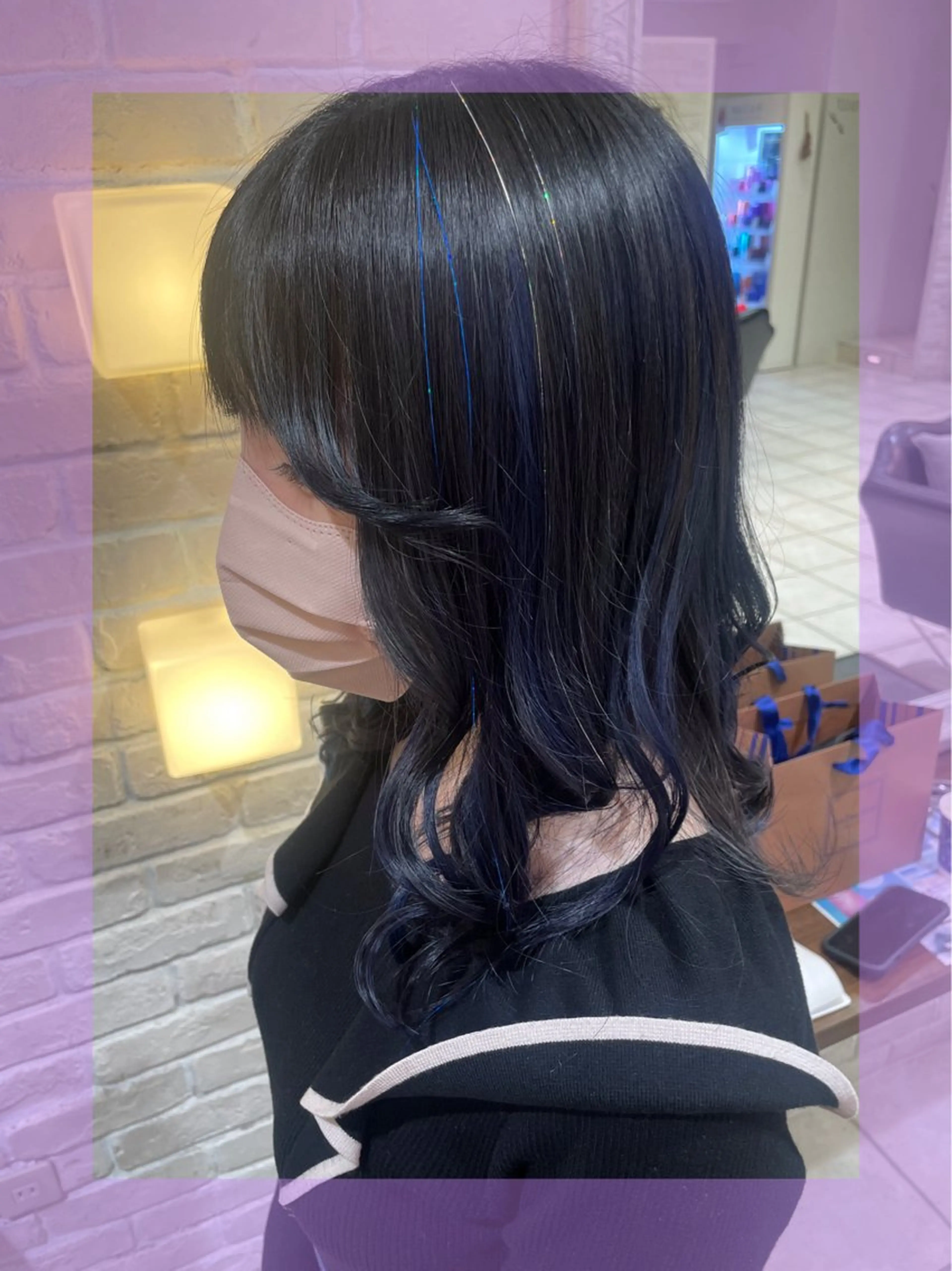 セミロング カラー ヘアアレンジ ブルーカラー ネイビーカラー シルバー エクステ ヘアカラー 🦄ブリーチ💜エク ステ💜MIU🦄のヘアスタイル