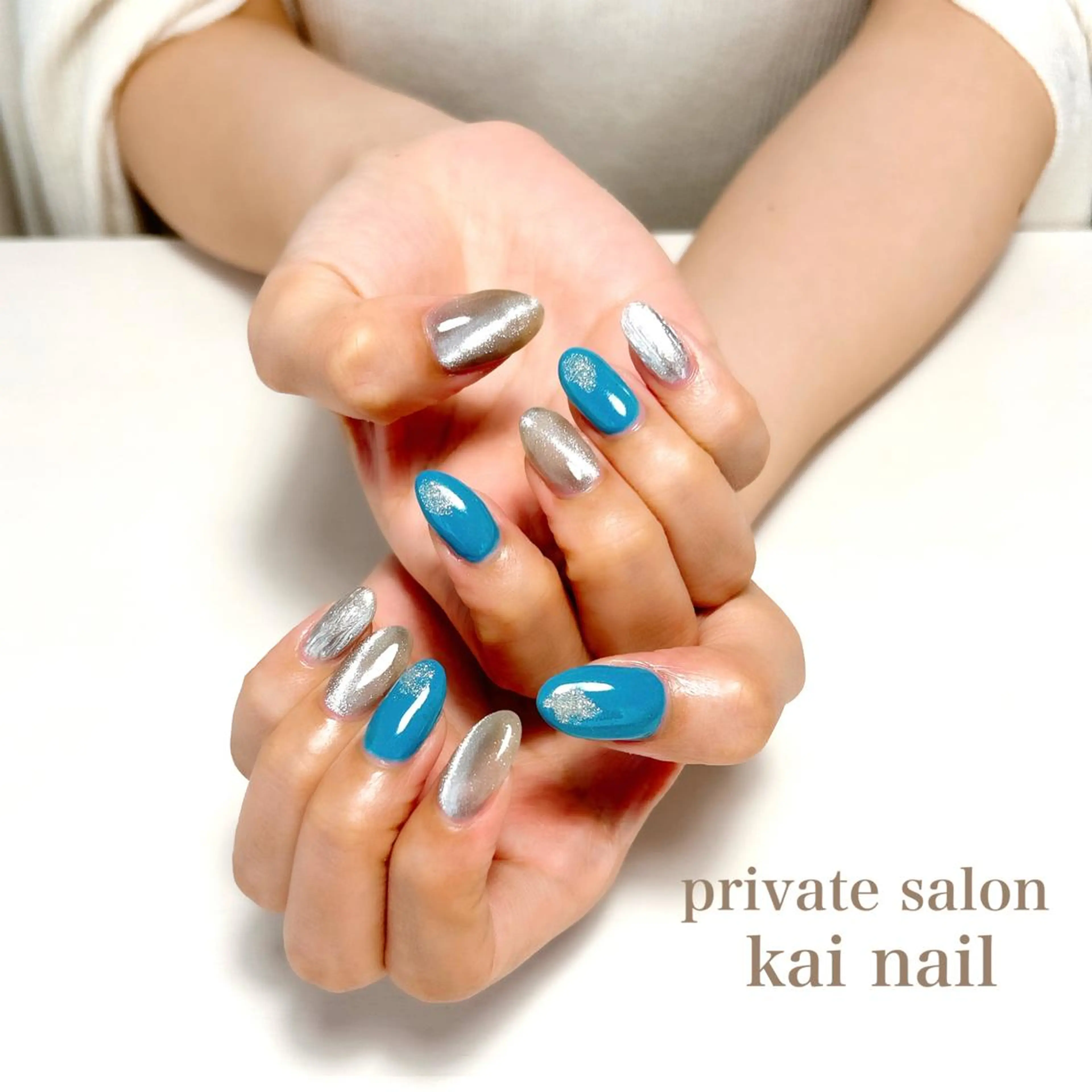 ネイル ブルー ジェルネイル マグネットネイル ミラーネイル ニュアンスネイル Kai  nail Mayukoのネイルデザイン