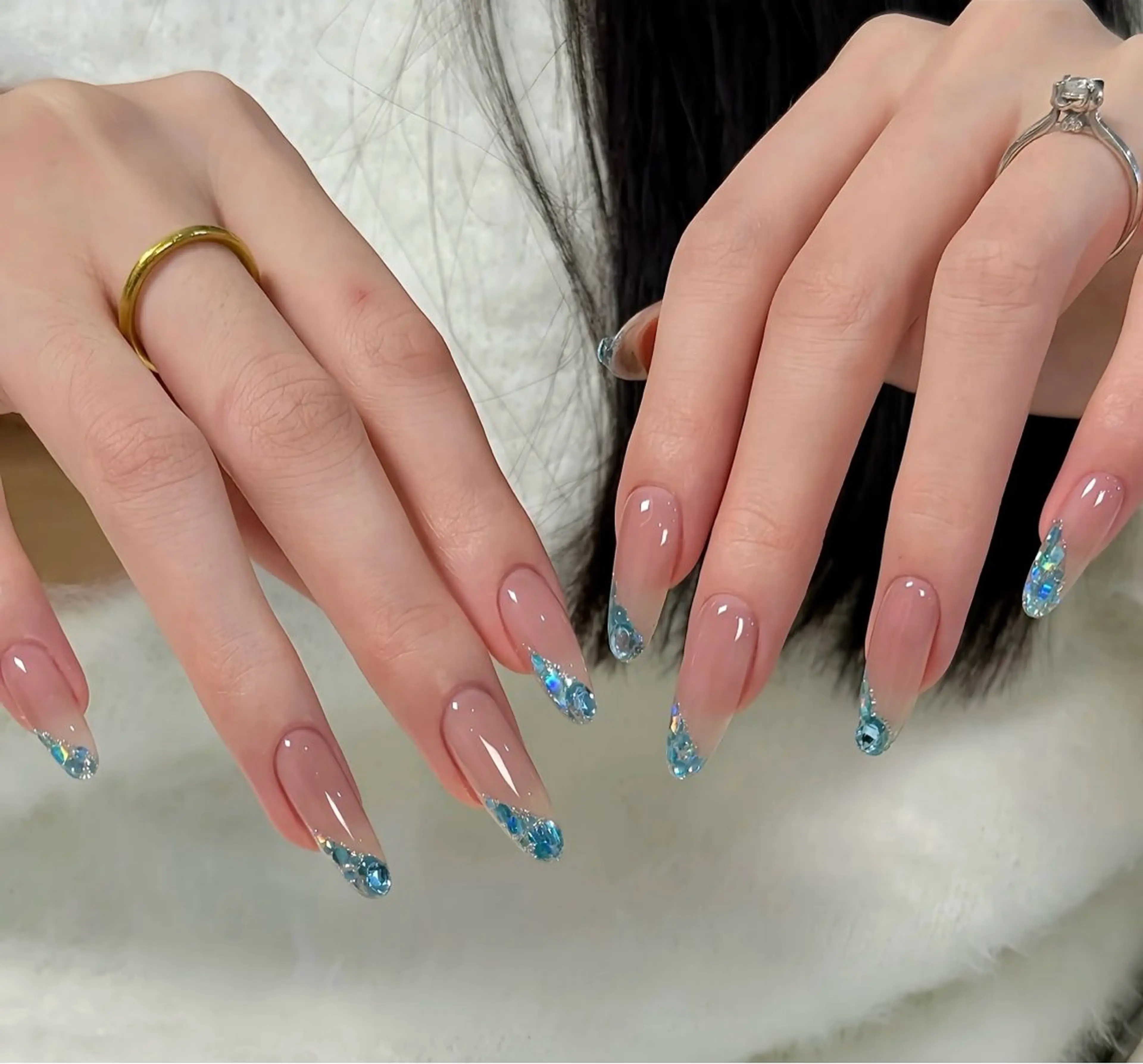 ネイル フラワーネイル フレンチネイル ジェルネイル ガラスフレンチ ハート ハンドネイル BabyYouMi nailのネイルデザイン