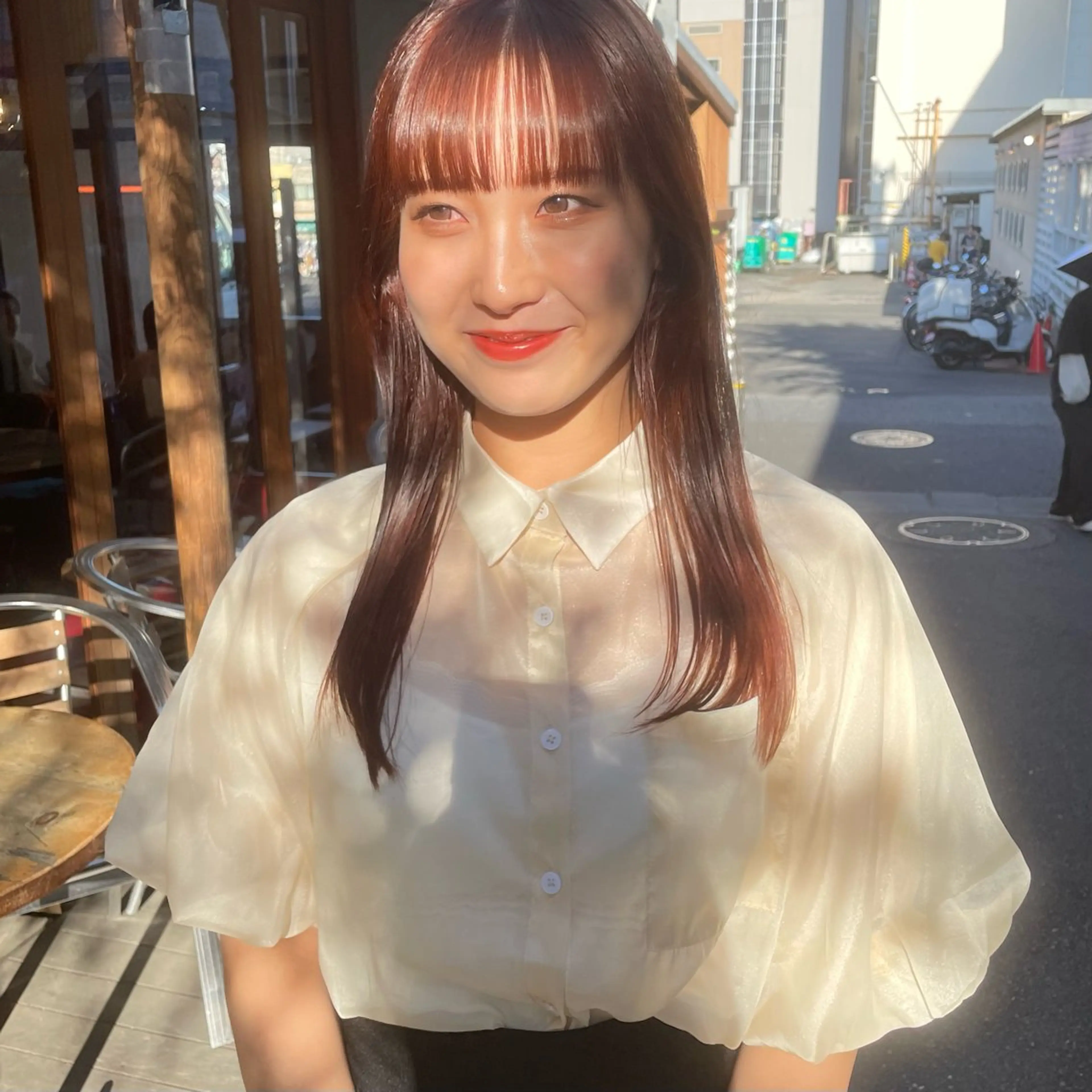 ロング カラー ブリーチ ブリーチなしカラー オレンジ カット ヘアカラー トリートメント 🍊暖色×顔周り 🍊cocoroのヘアスタイル