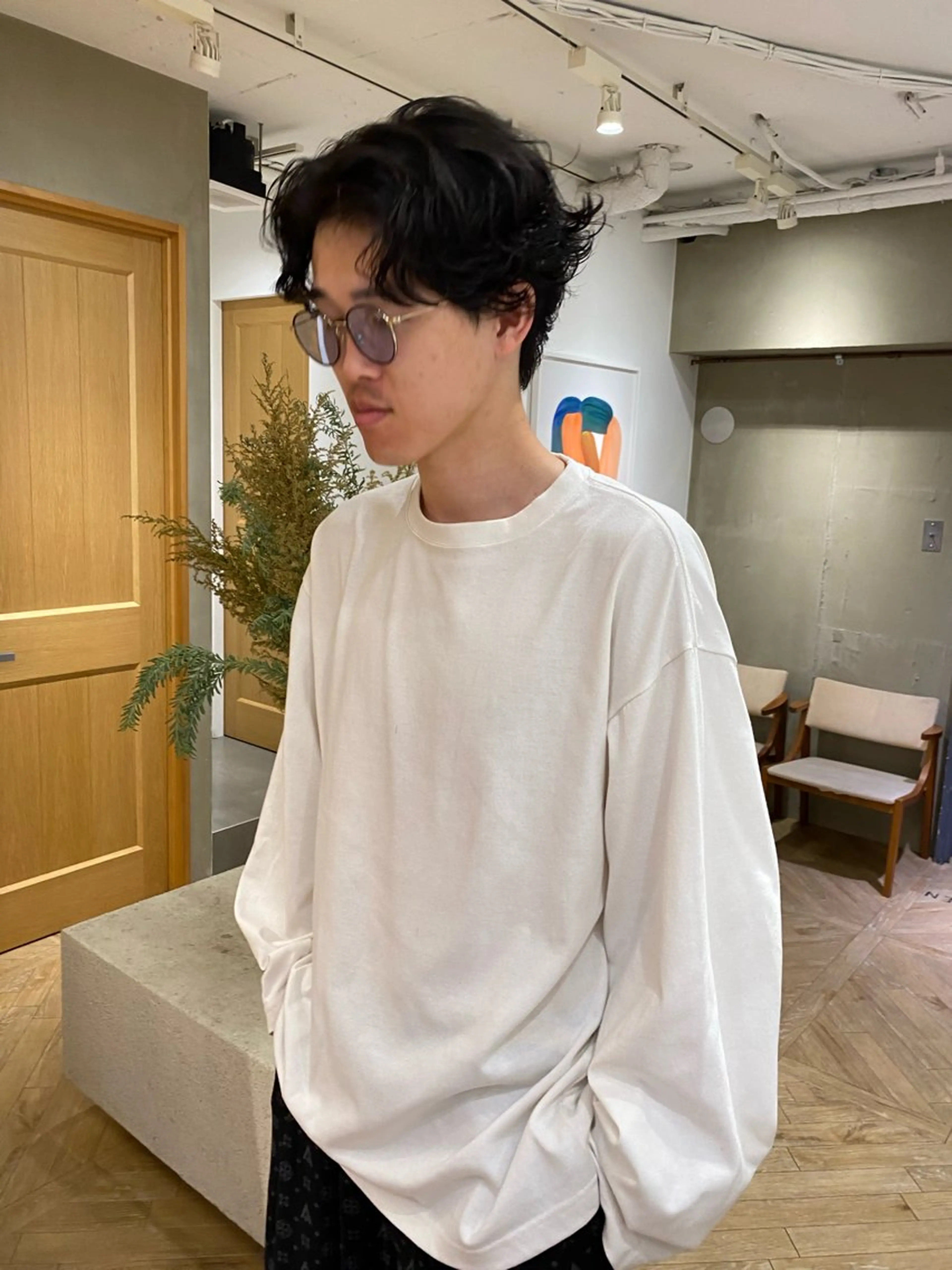 メンズ カット パーマ センターパート 田形清流のヘアスタイル