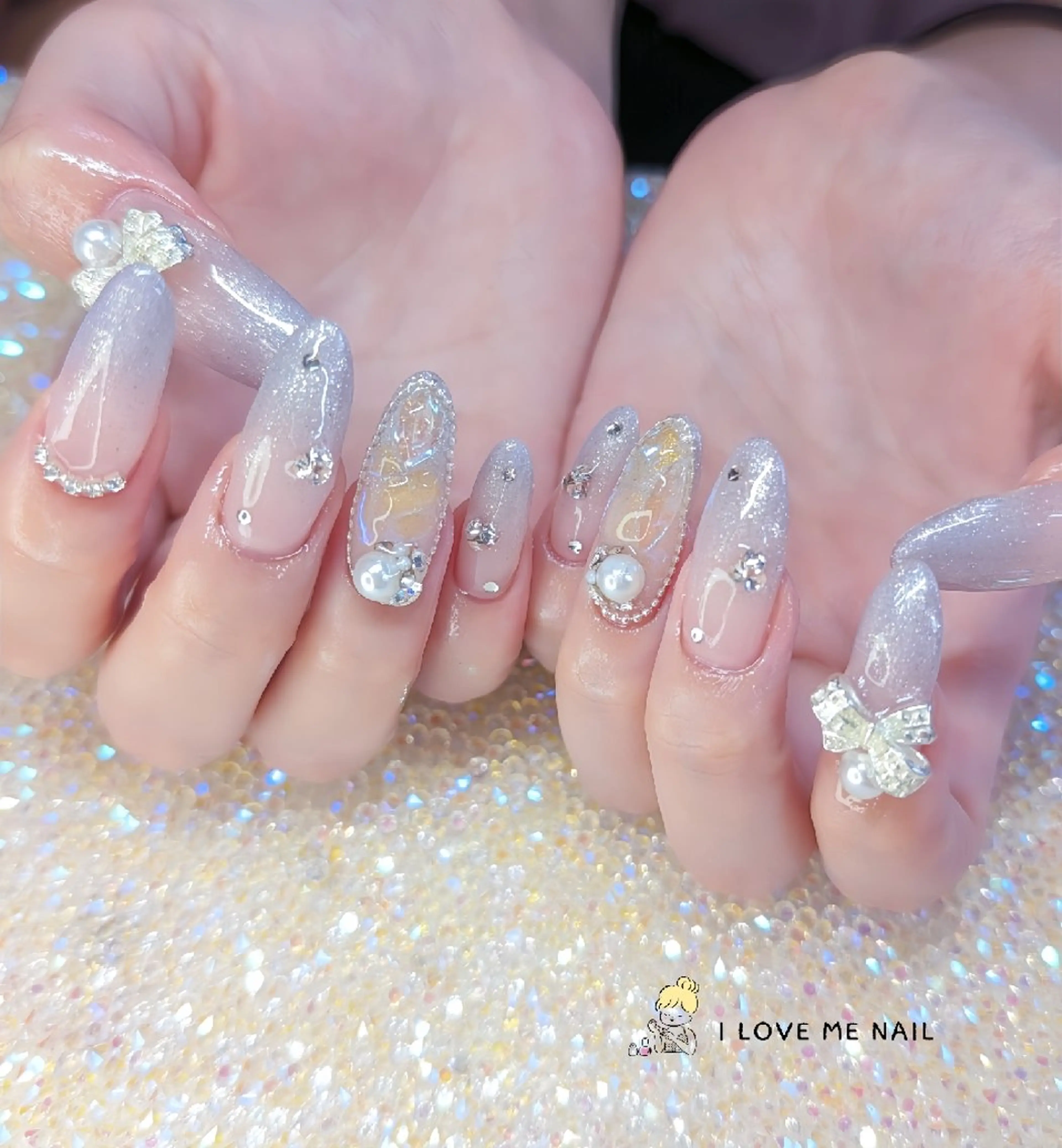 ネイル 長さ出し ハート 韓国ネイル マグネットネイル ニュアンスネイル ハンドネイル I LOVE ME  NAIL.｡.:*♡のネイルデザイン