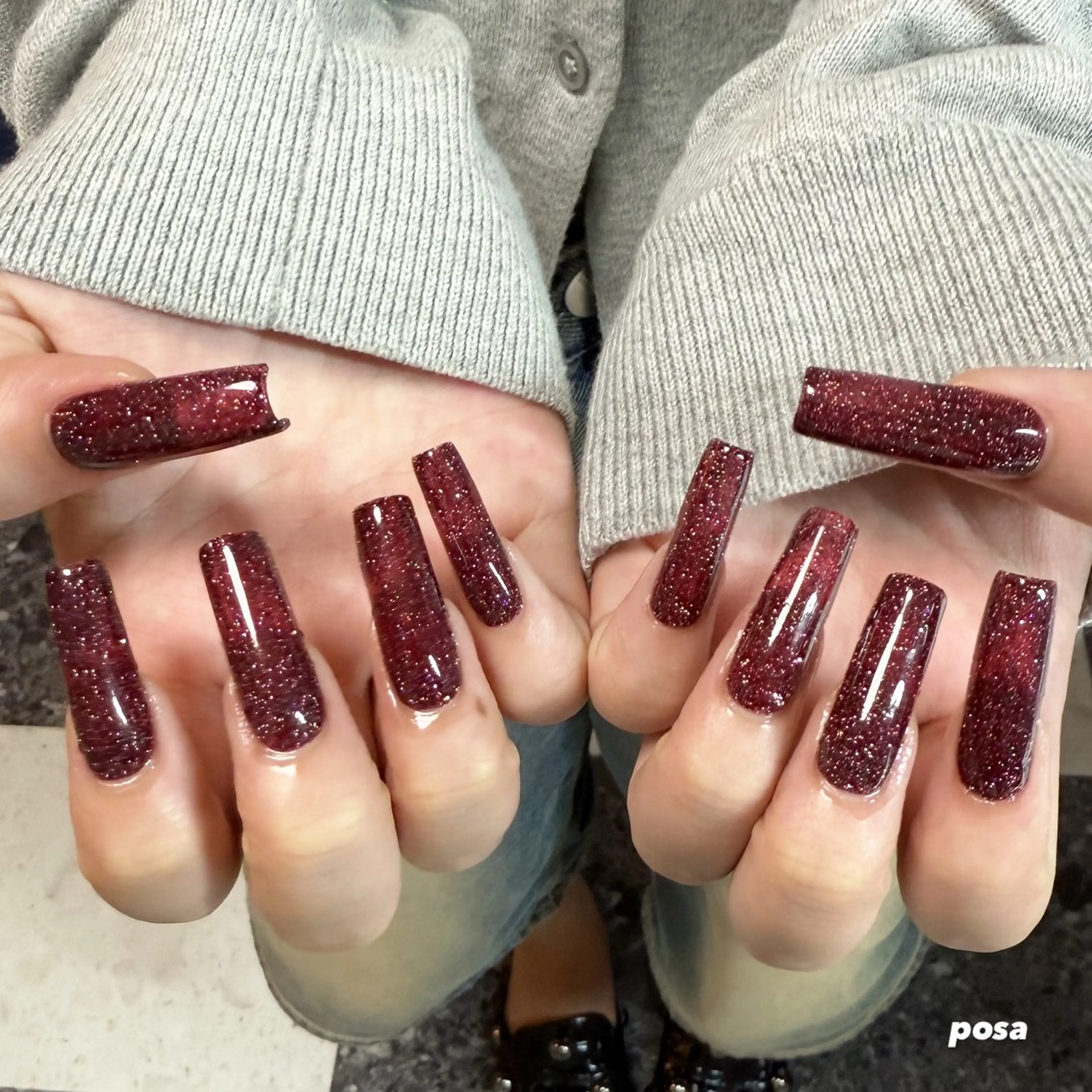 ネイル 長さ出し フラッシュネイル ロングネイル ワンカラーネイル シンプルネイル ハンドネイル posa nail モエミのネイルデザイン