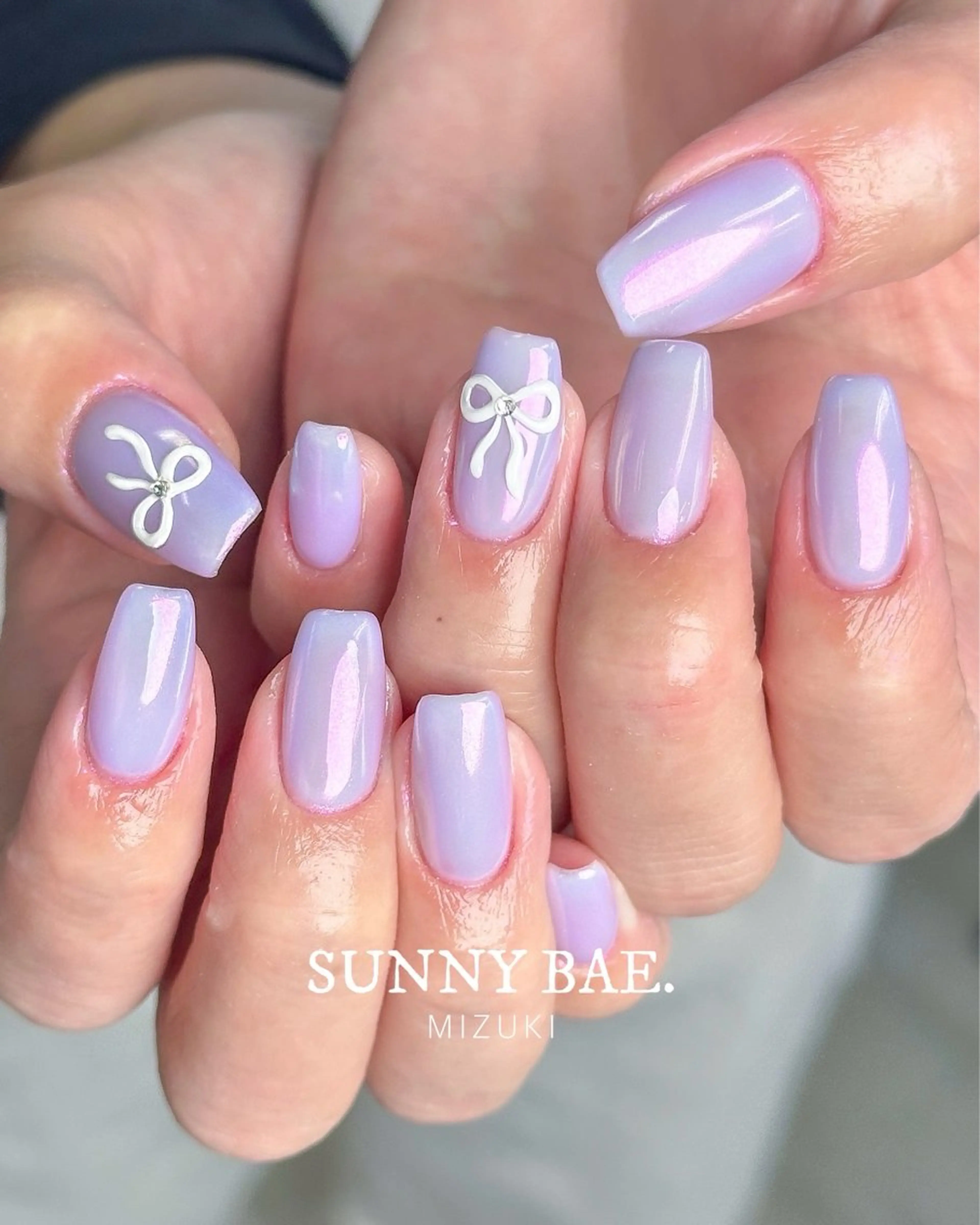 ネイル パープル リボン ハンドネイル SUNNY BAE. 🌼MIZUKIのネイルデザイン