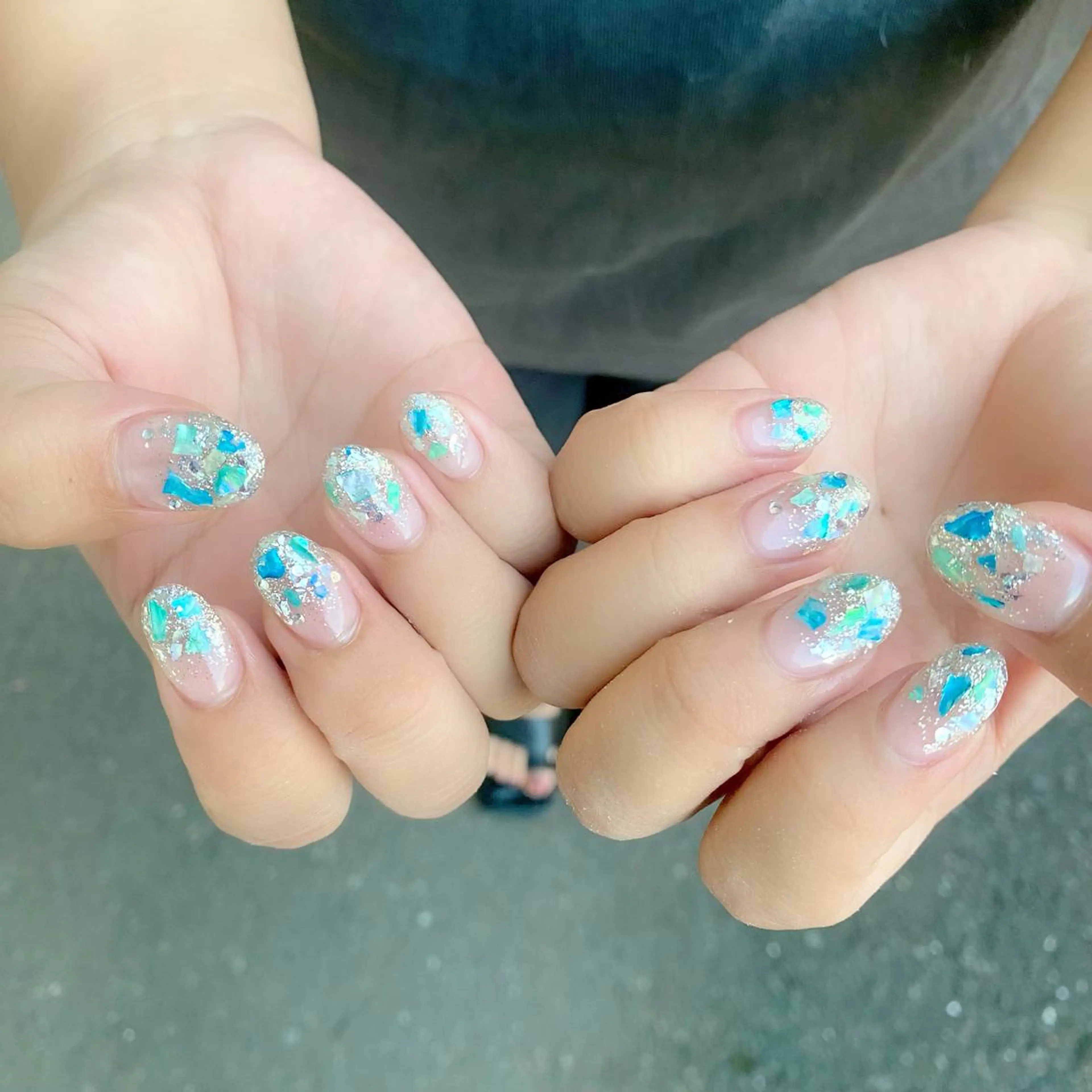 セミロング カラー パーマ ヘアアレンジ メンズ キッズ ネイル マツエク・マツパ アイブロウ ブルーカラー グラデーションカラー アートネイル ブルー 長さ出し Salon Ｋのネイルデザイン