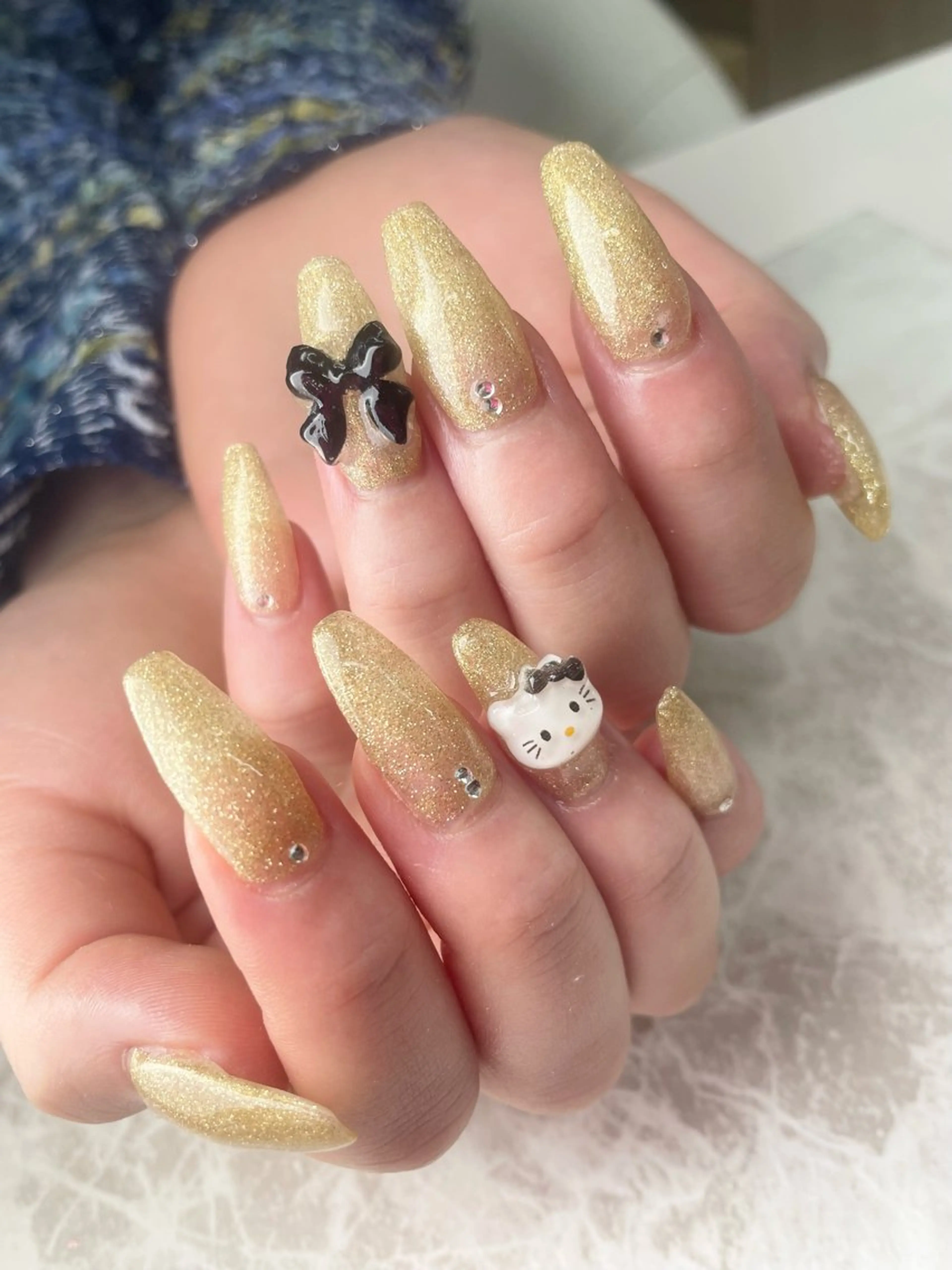 ネイル 長さ出し ストーンネイル LeLien所属・LeLien ♡のネイルデザイン