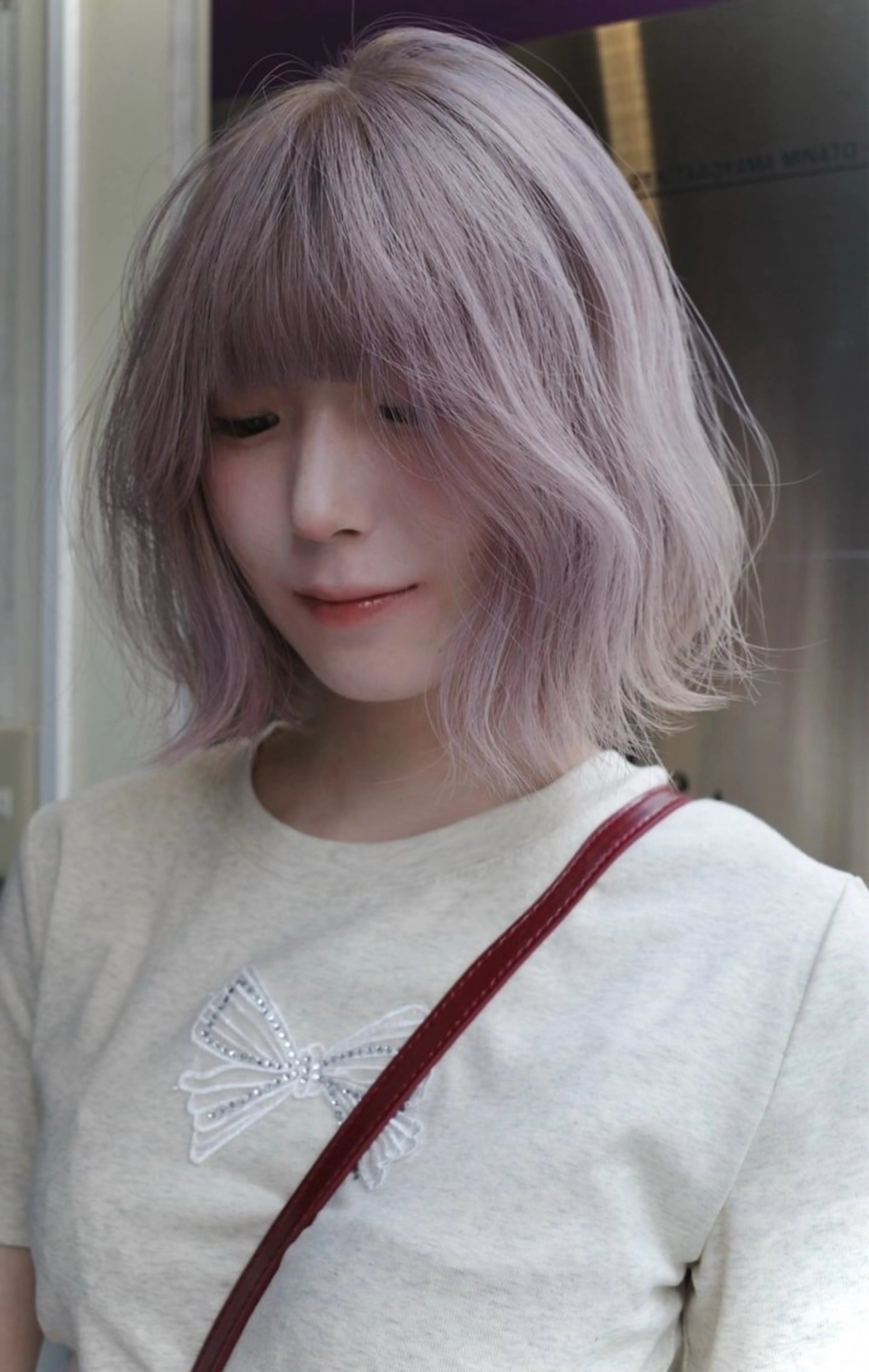 カラー ヘアアレンジ ブロンド ラベンダーカラー 🎀韓国レイヤー 🎀白石菜々のヘアスタイル