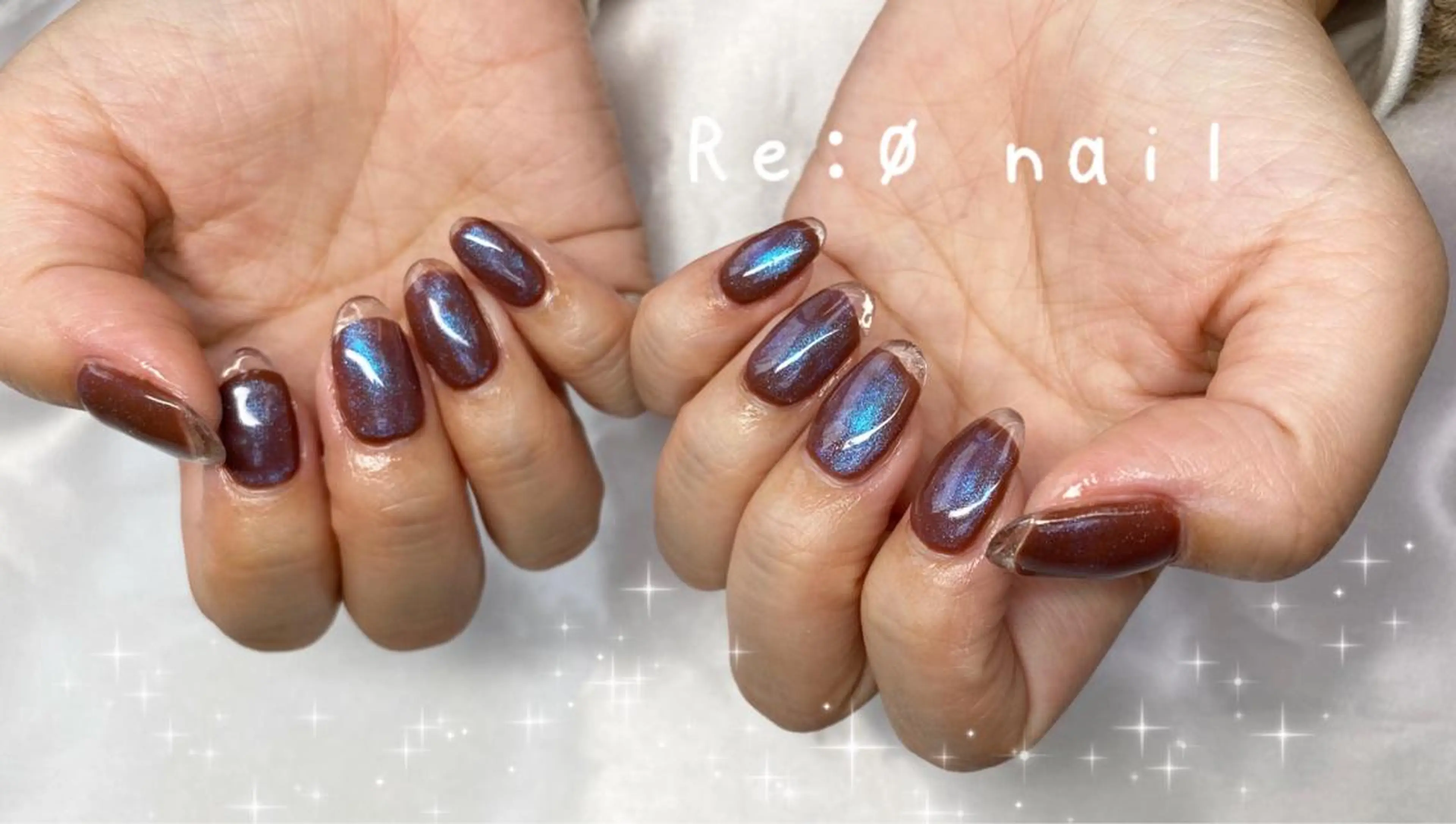 ネイル ブルー ブラウン クリアネイル フレンチネイル マグネットネイル ハンドネイル Re:Ø nail 🩵TSUJIのネイルデザイン
