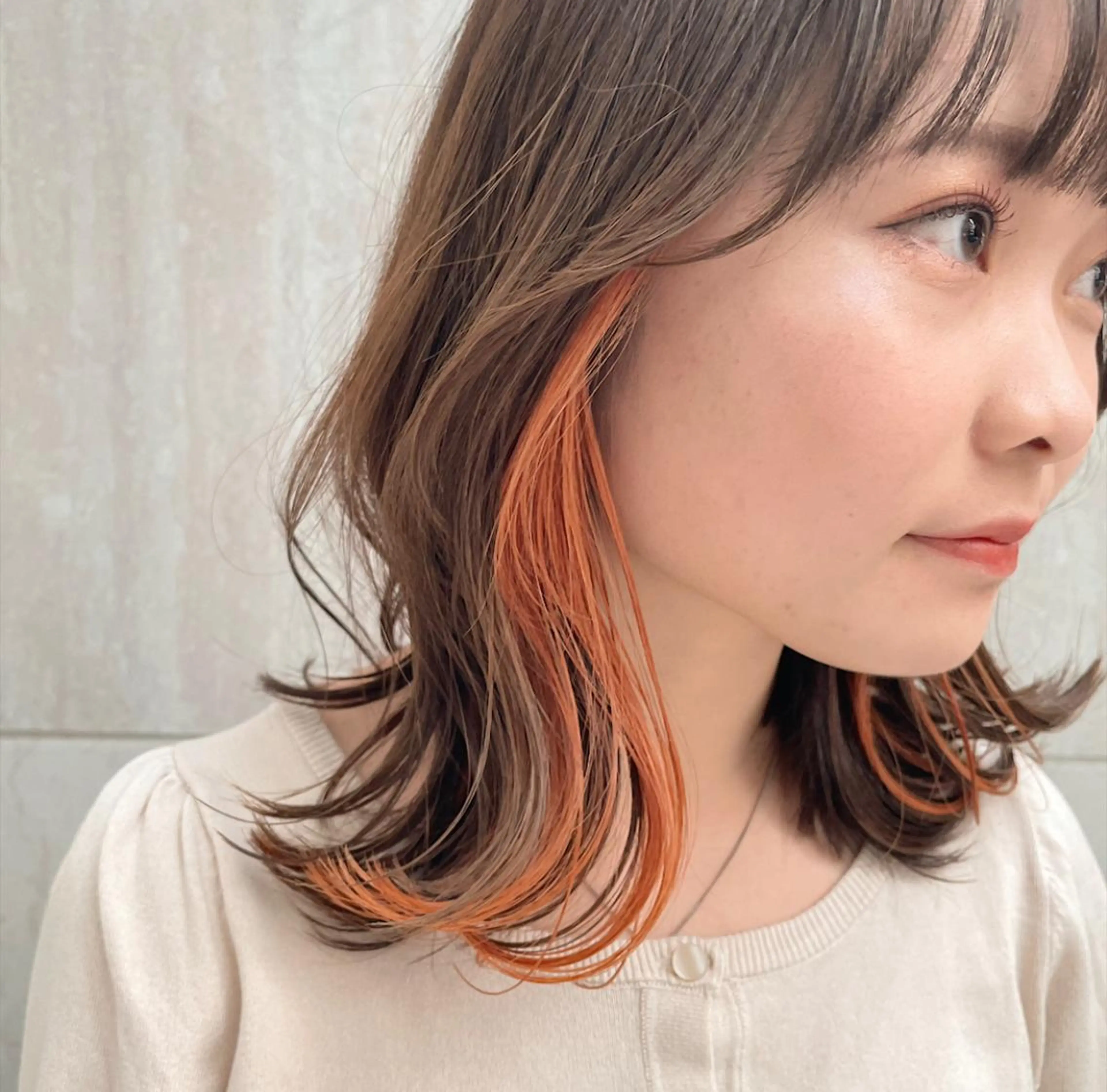 ミディアム カラー ブリーチ インナーカラー オレンジ カット ヘアカラー ヘッドスパ BiBi    武田 あやのヘアスタイル