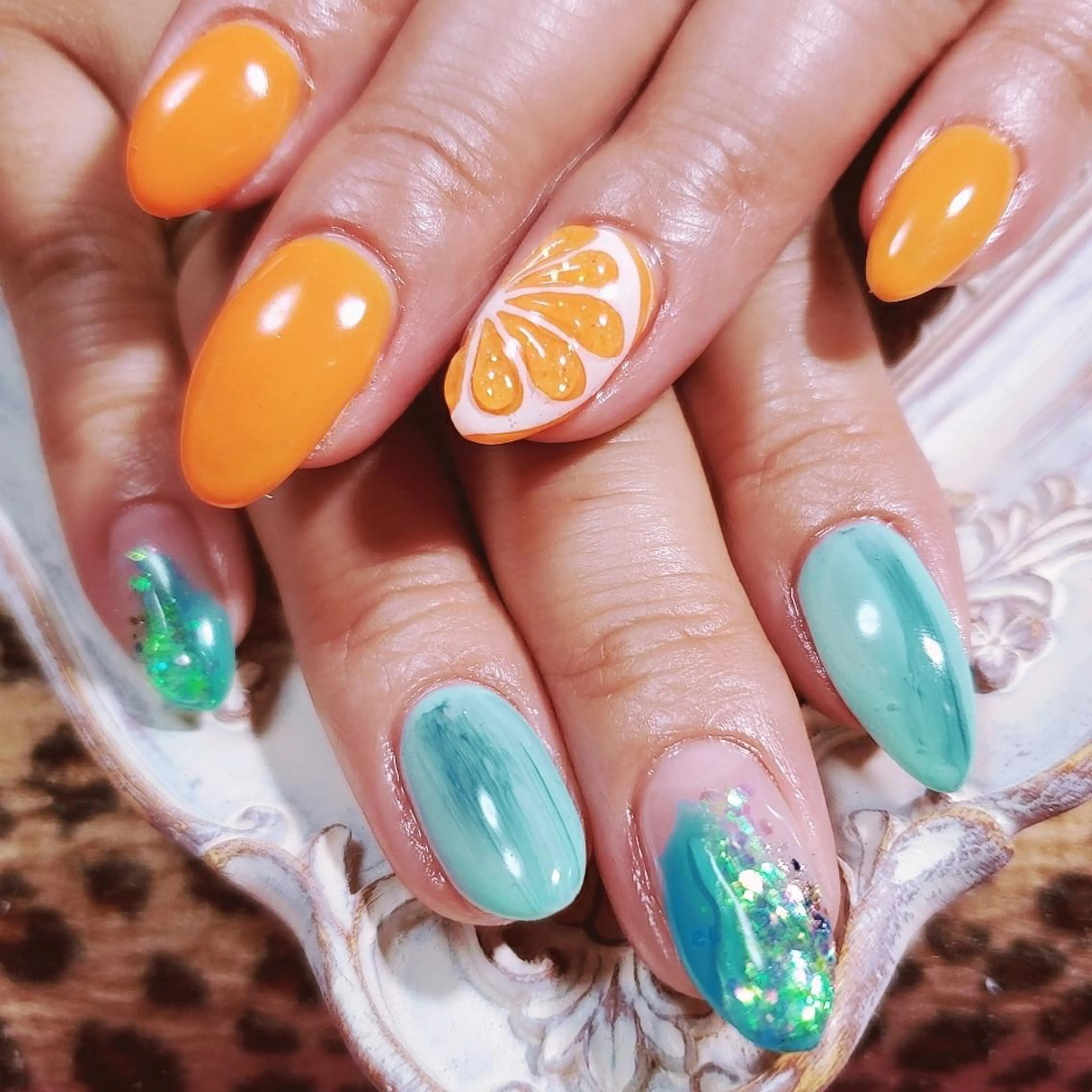 ネイル ミディアム オレンジ ハンドネイル mamo nailのネイルデザイン