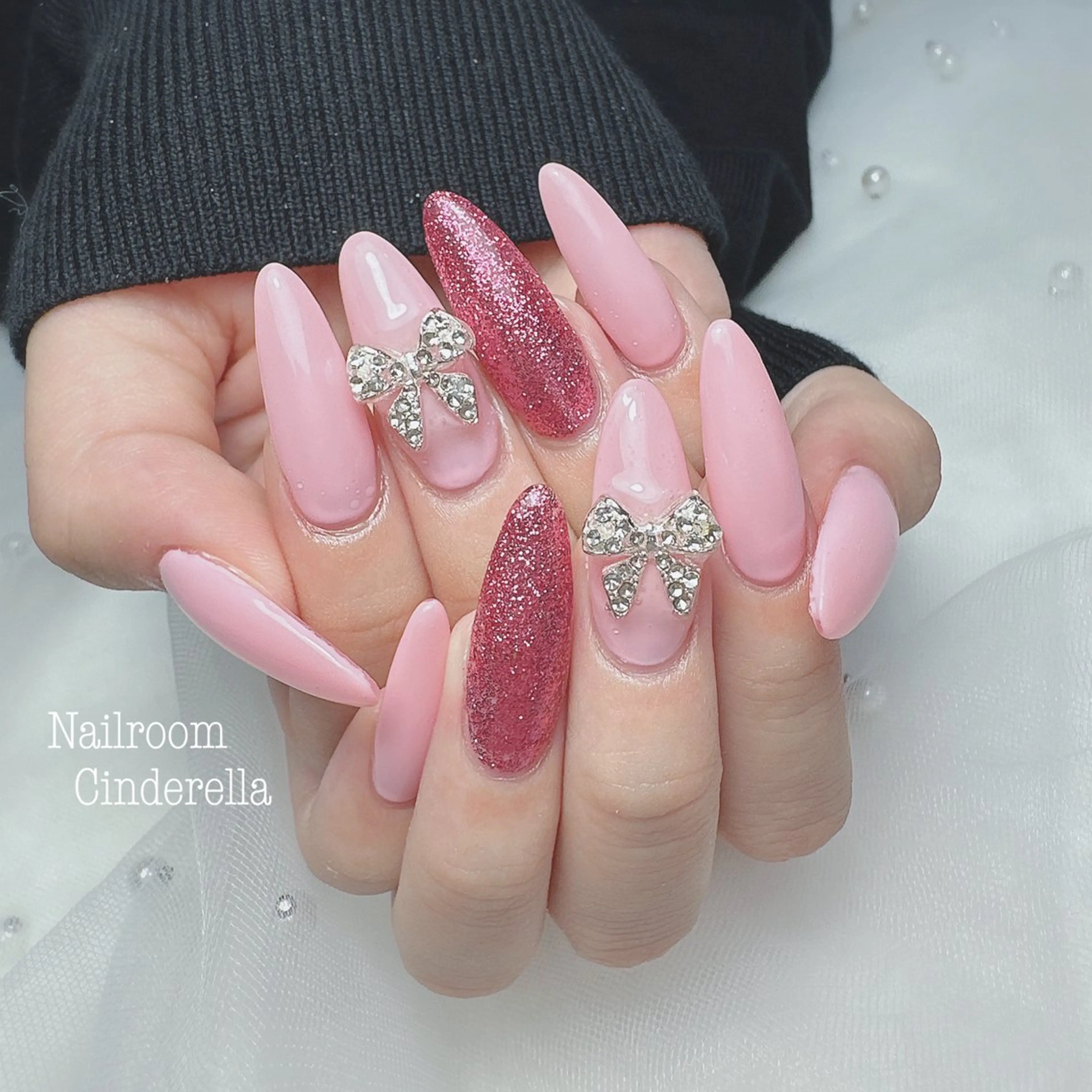 ネイル ピンク リボン Nailroom. Cinderellaのネイルデザイン