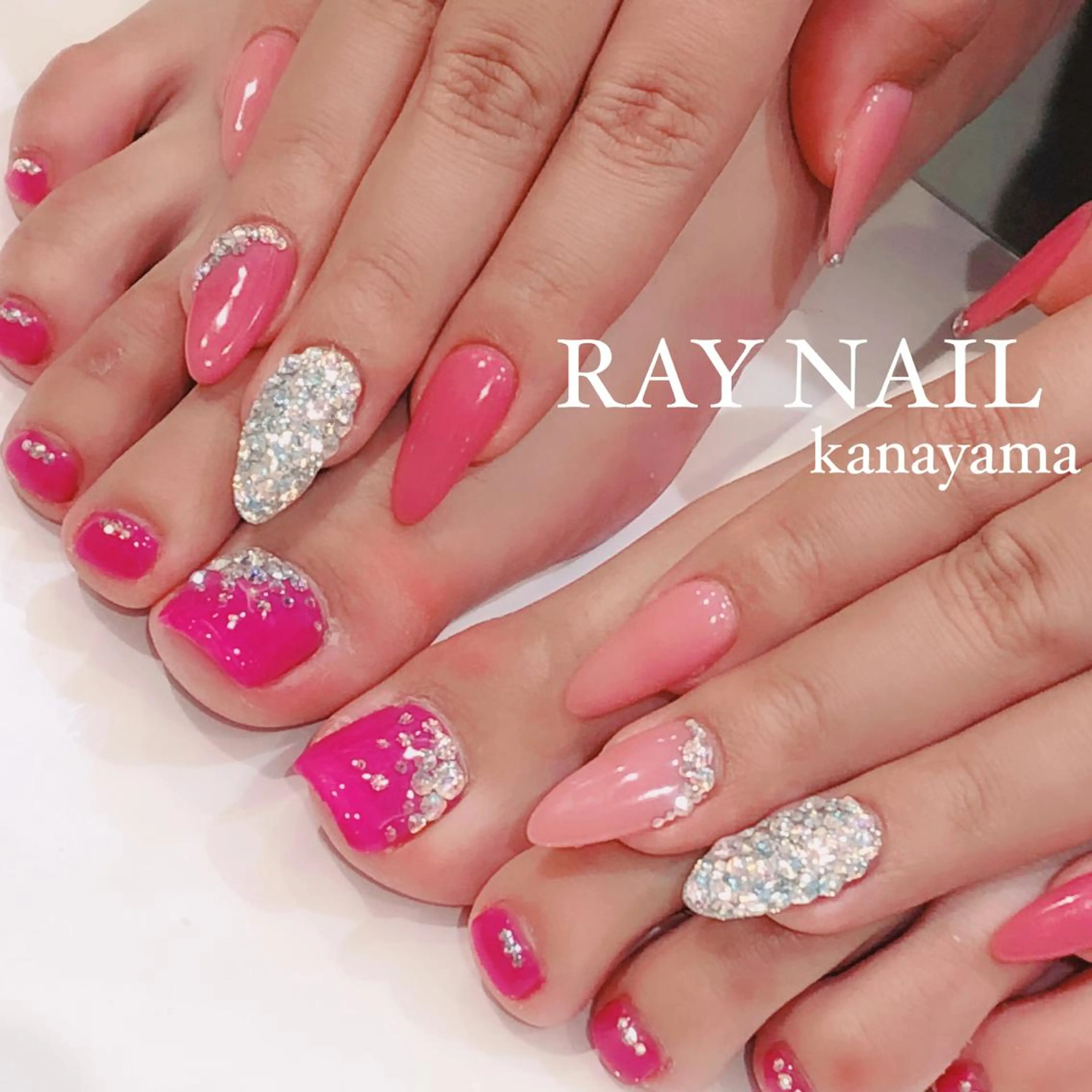 ネイル フットネイル ピンク ハンドネイル フットネイル Arowa 伊田のネイルデザイン