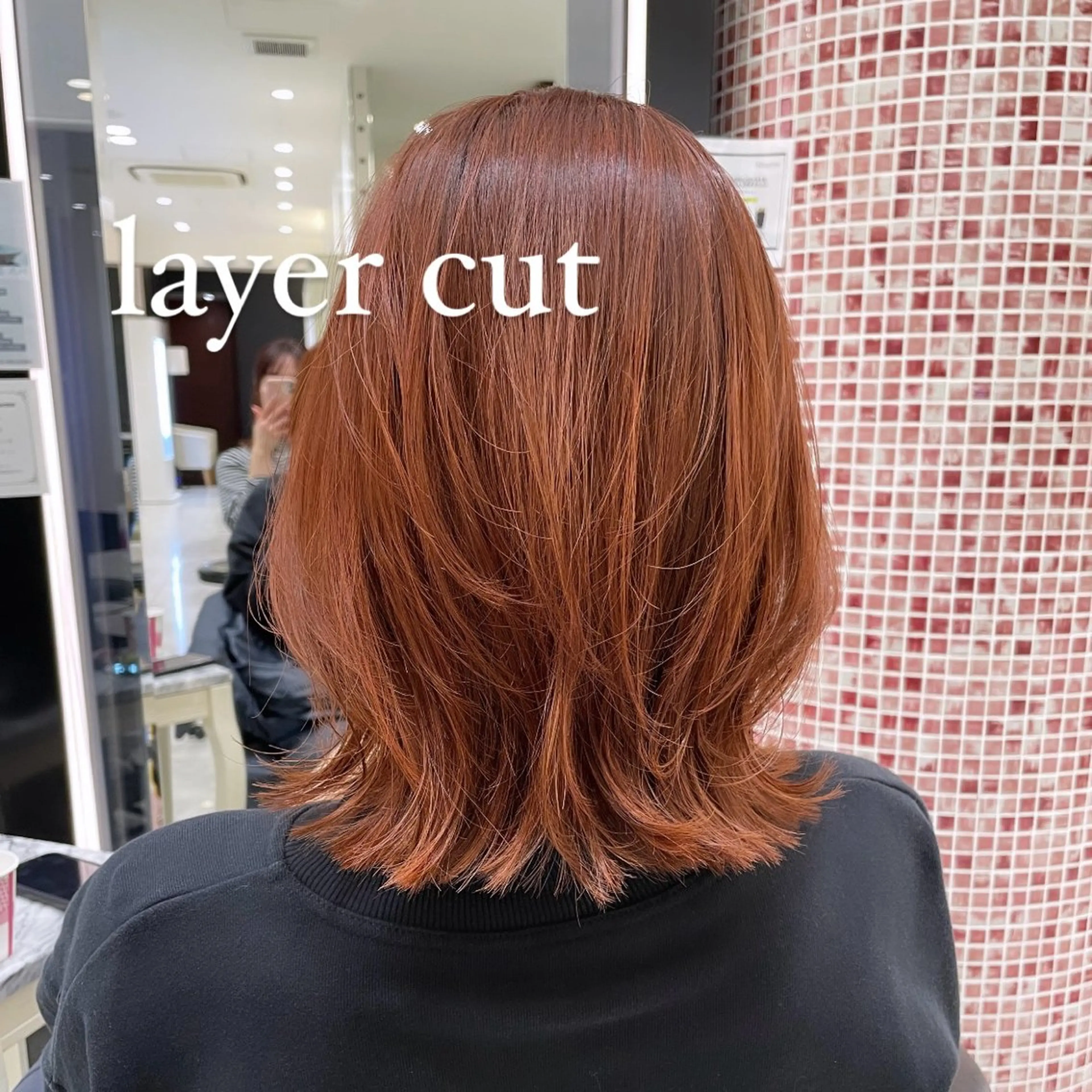 ミディアム カラー オレンジ オレンジピンク ピンクカラー 顔まわりレイヤー 顔周りカット カット ヘアカラー ボブパーマ ♡ヨシカワハナコのヘアスタイル