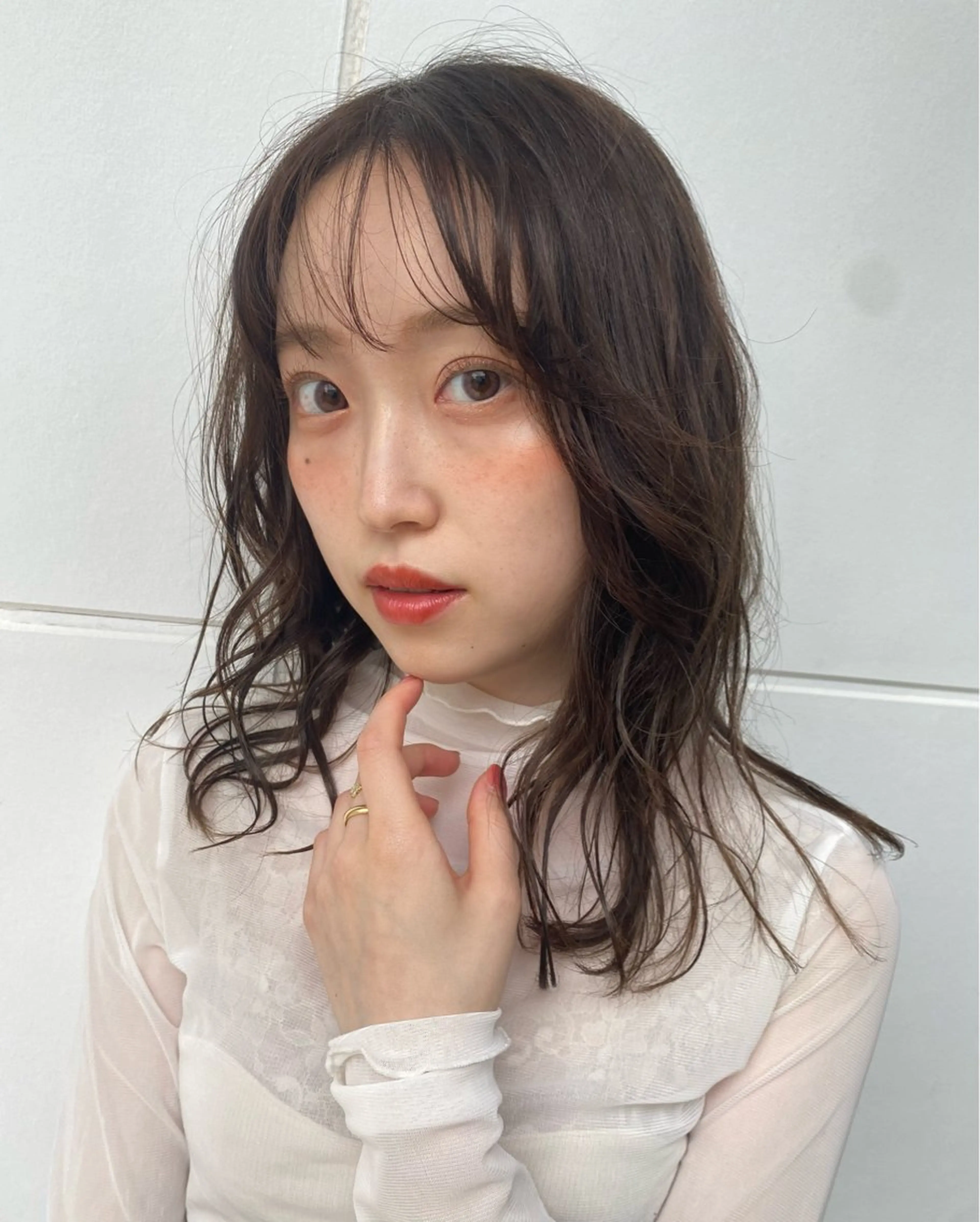 ミディアム カラー ヘアアレンジ カット ヘアカラー トリートメント fumika🎀 韓国ヘア×ベージュのヘアスタイル