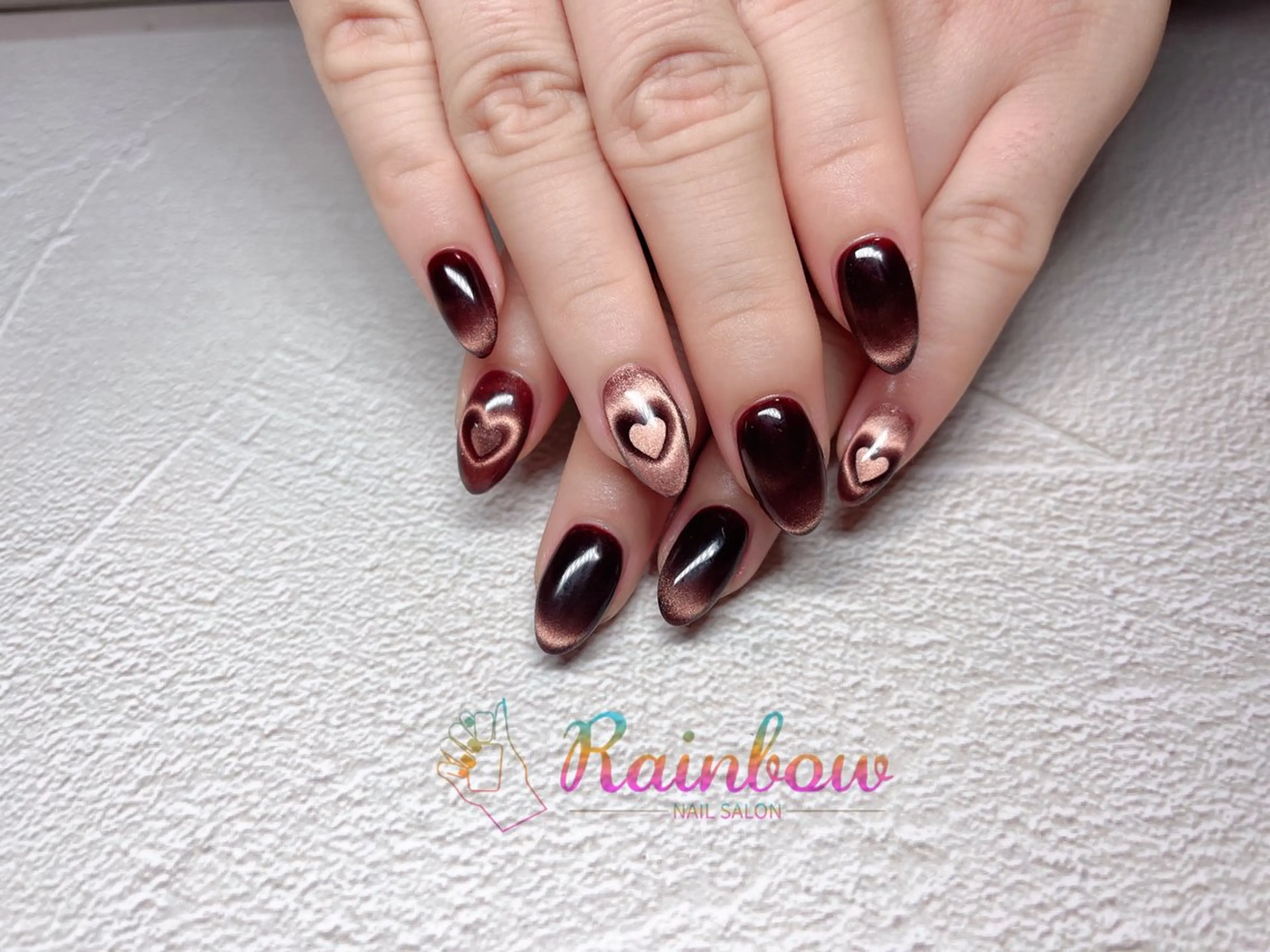 ネイル アートネイル ハート マグネットネイル シンプルネイル バレンタイン ハンドネイル Rainbow Nailのネイルデザイン