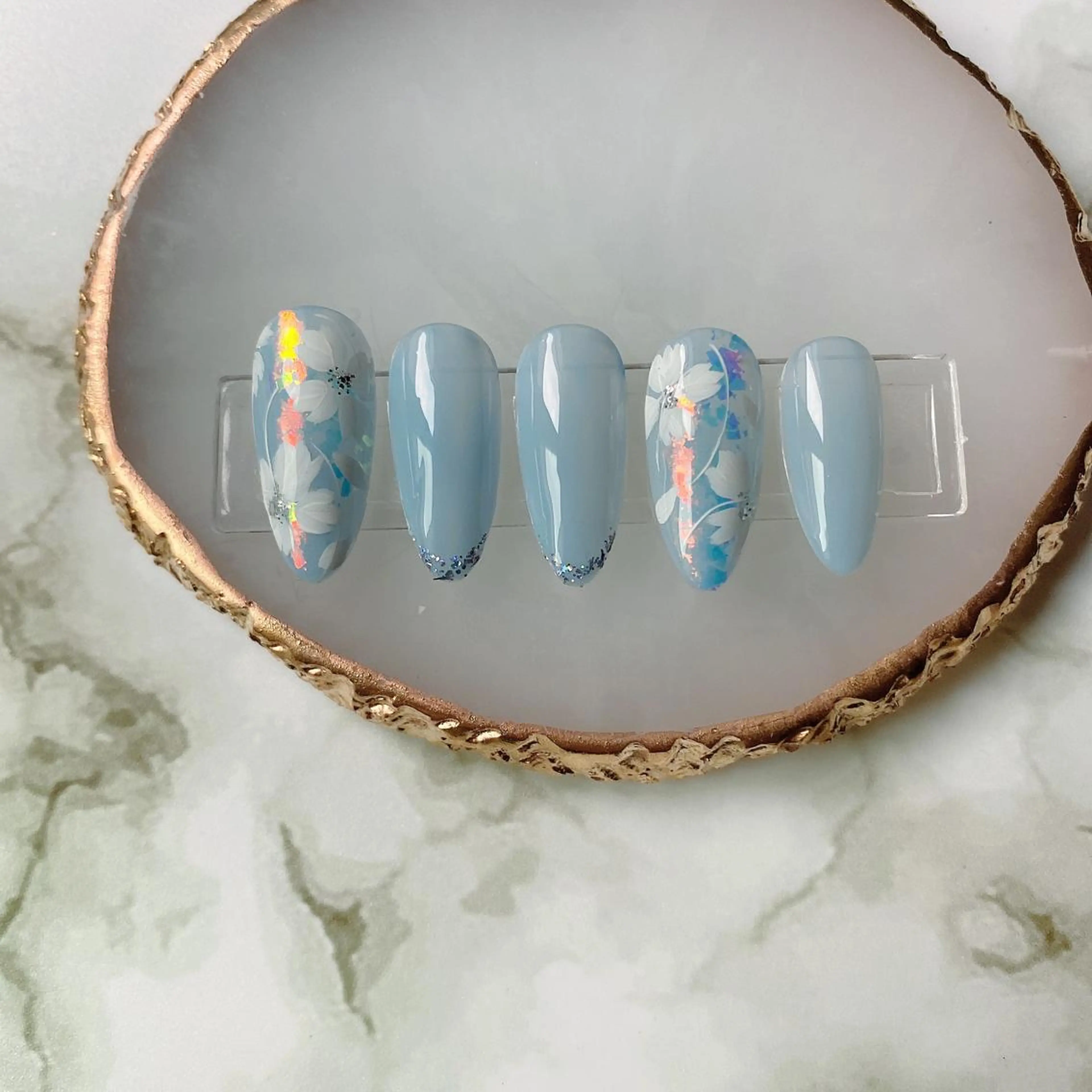 ネイル ブルー フラワーネイル Cleo クレオのネイルデザイン