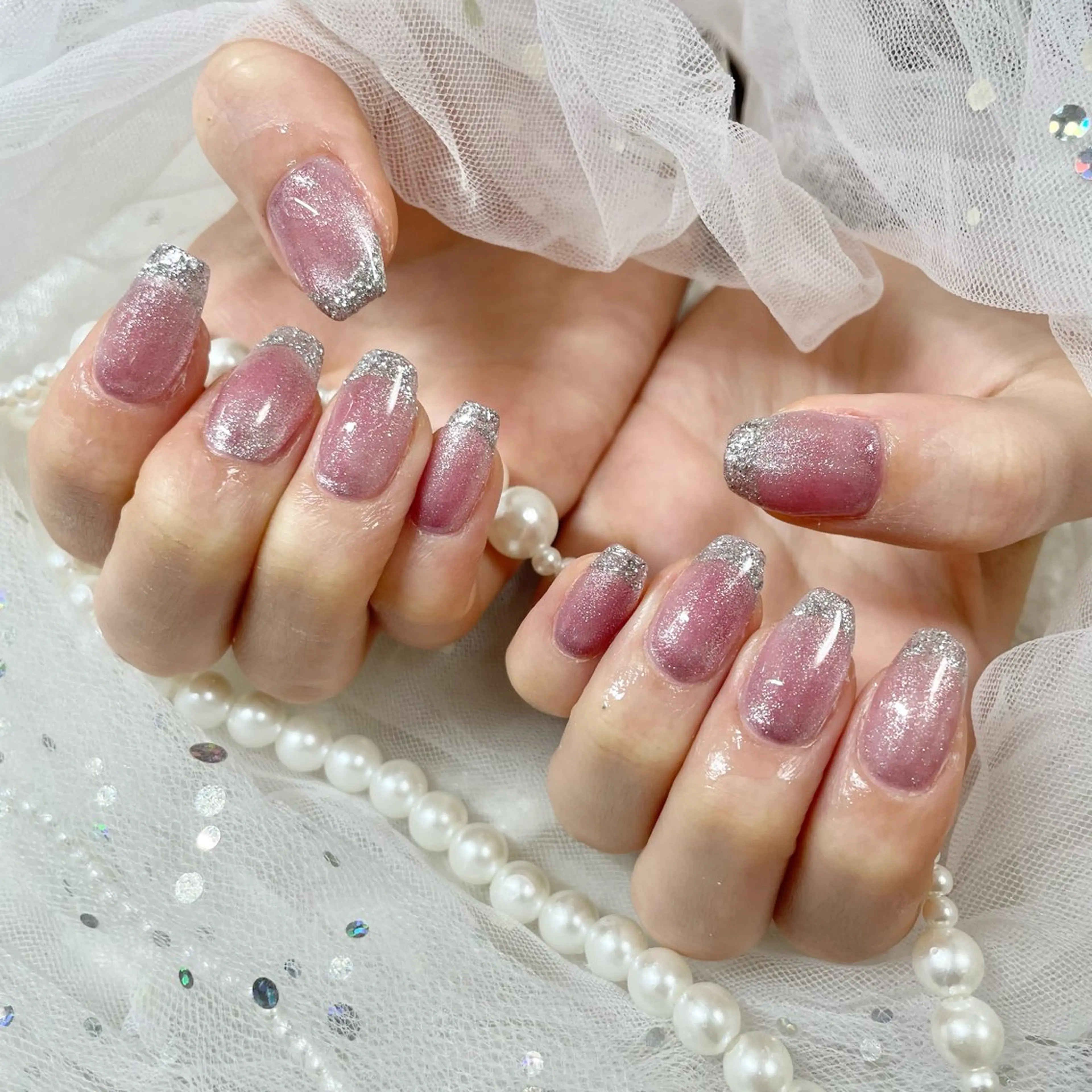 ネイル フレンチネイル ラメ(グリッター) マグネットネイル 🎀AYAKO 🎀中韓ネイルのネイルデザイン