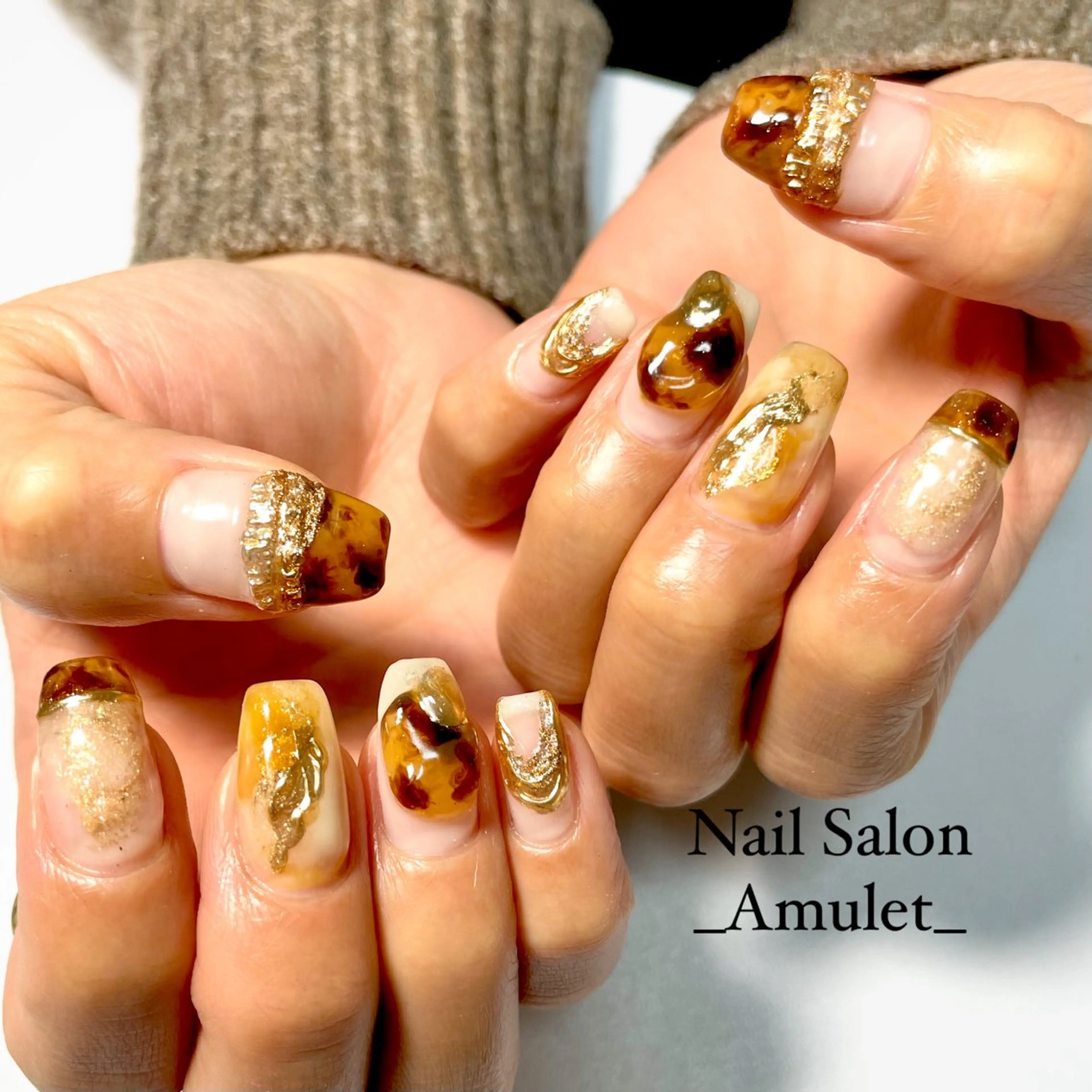 ネイル べっ甲ネイル ニュアンスネイル ハンドネイル NailSalon _Amulet_のネイルデザイン