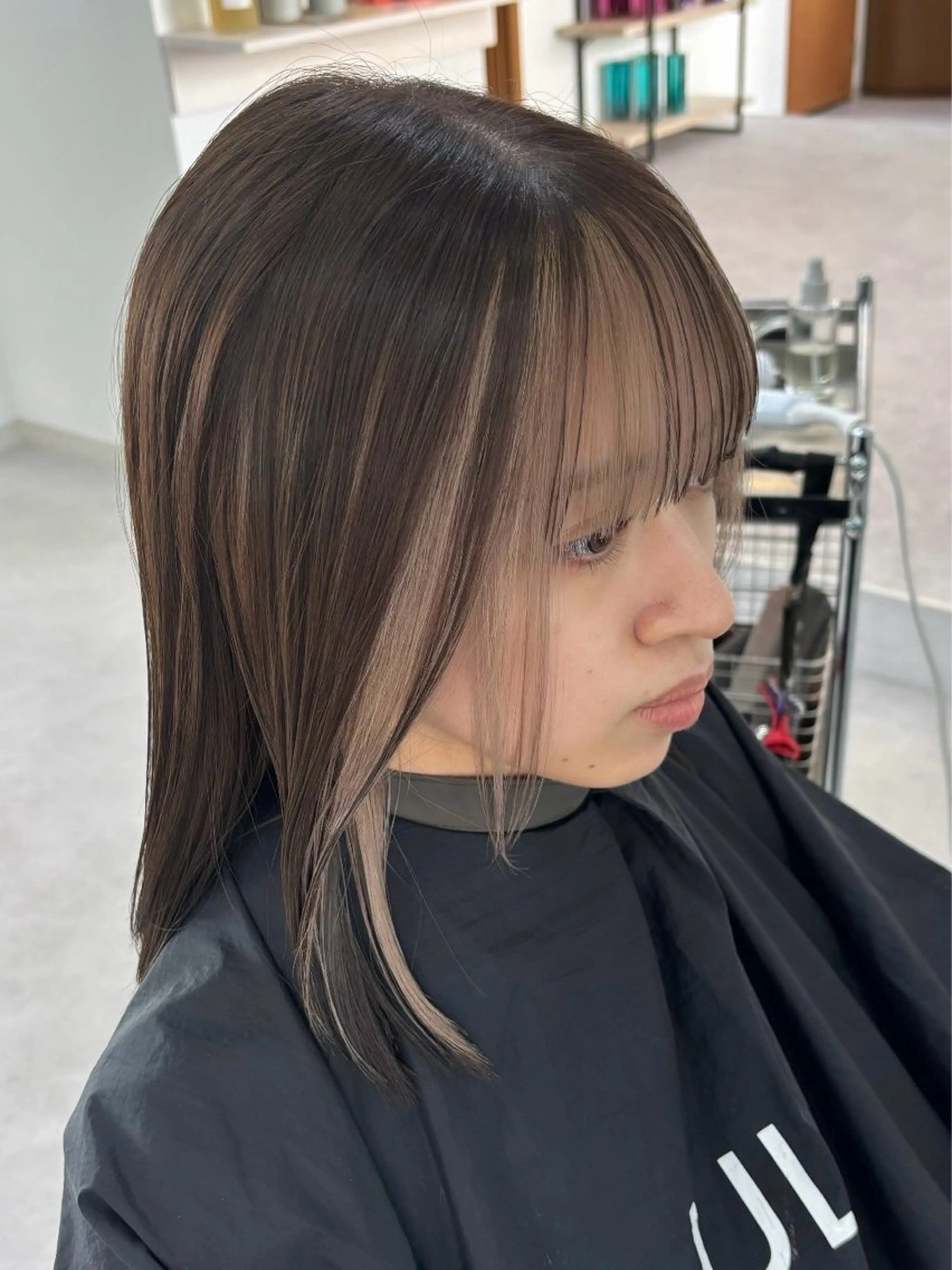 ロング ショートボブ ボブ ハイライト レイヤーカット 縮毛矯正 ヘアカラー ULu. 岡山駅店 髪質改善トリートメント＆ハイトーンカラー所属・SUZU/岡山/矯正 ハイトーン/レイヤーのヘアスタイル