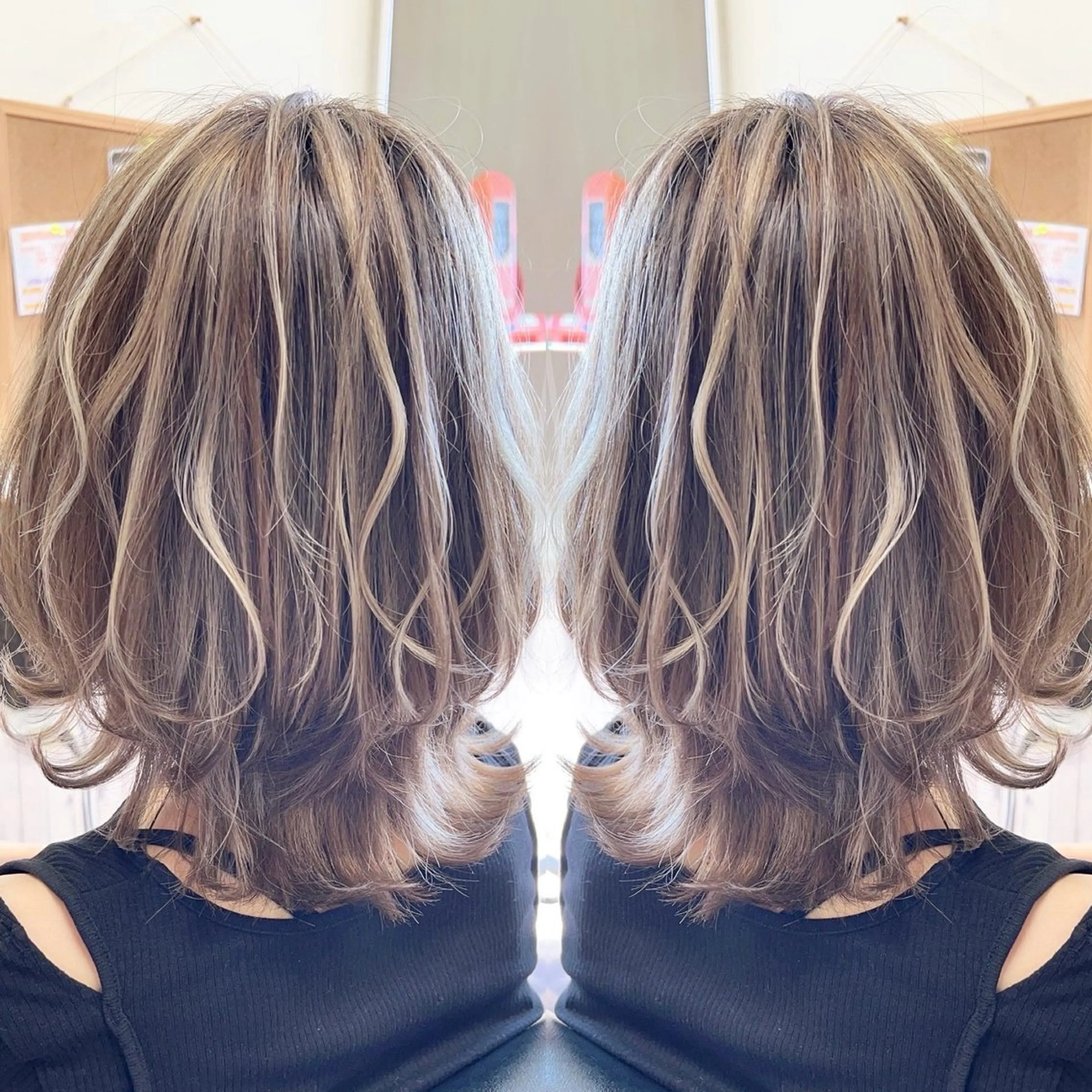 ミディアム カラー ハイライトカラー ハイライト トリートメント Aile所属・酸性ストレート／カラ ー/山下高明のヘアスタイル