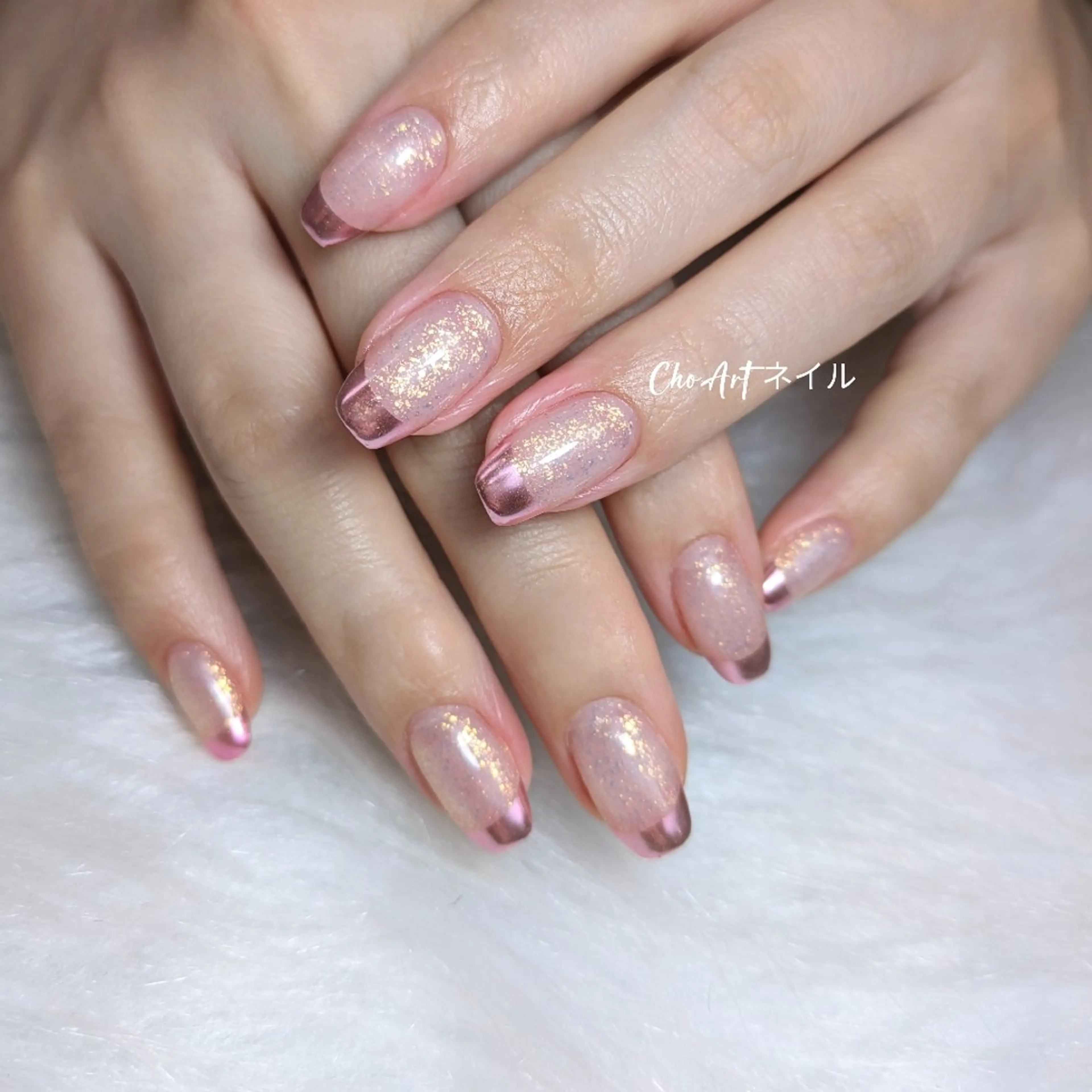 ネイル アートネイル フレンチネイル ジェルネイル ラメ(グリッター) ミラーネイル Cho Artネイル所属・Cho Art ネイルのネイルデザイン