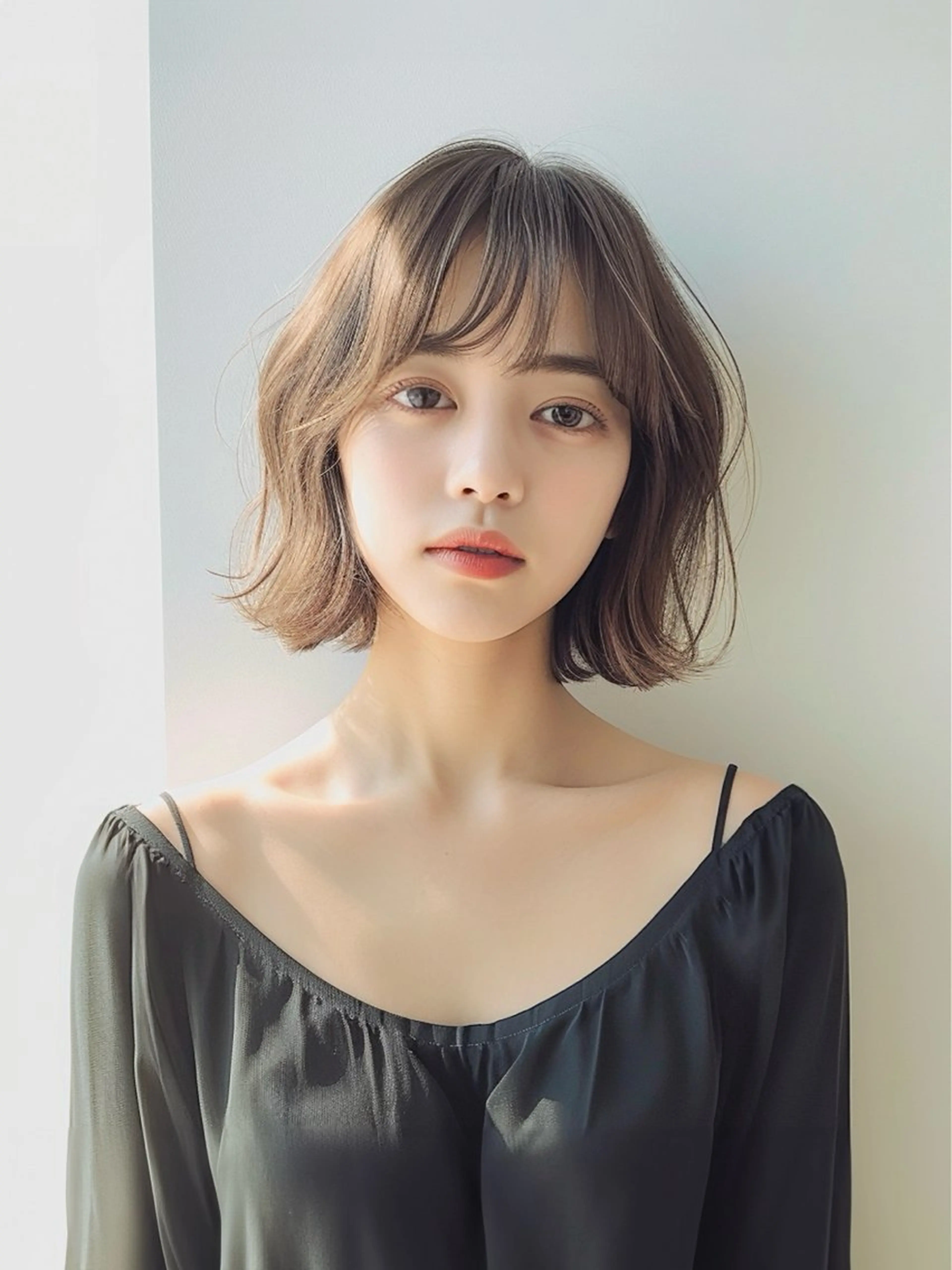 ミディアム ボブ くびれヘア 韓国風ヘア 神戸でブリーチなら puty/レイヤーのヘアスタイル