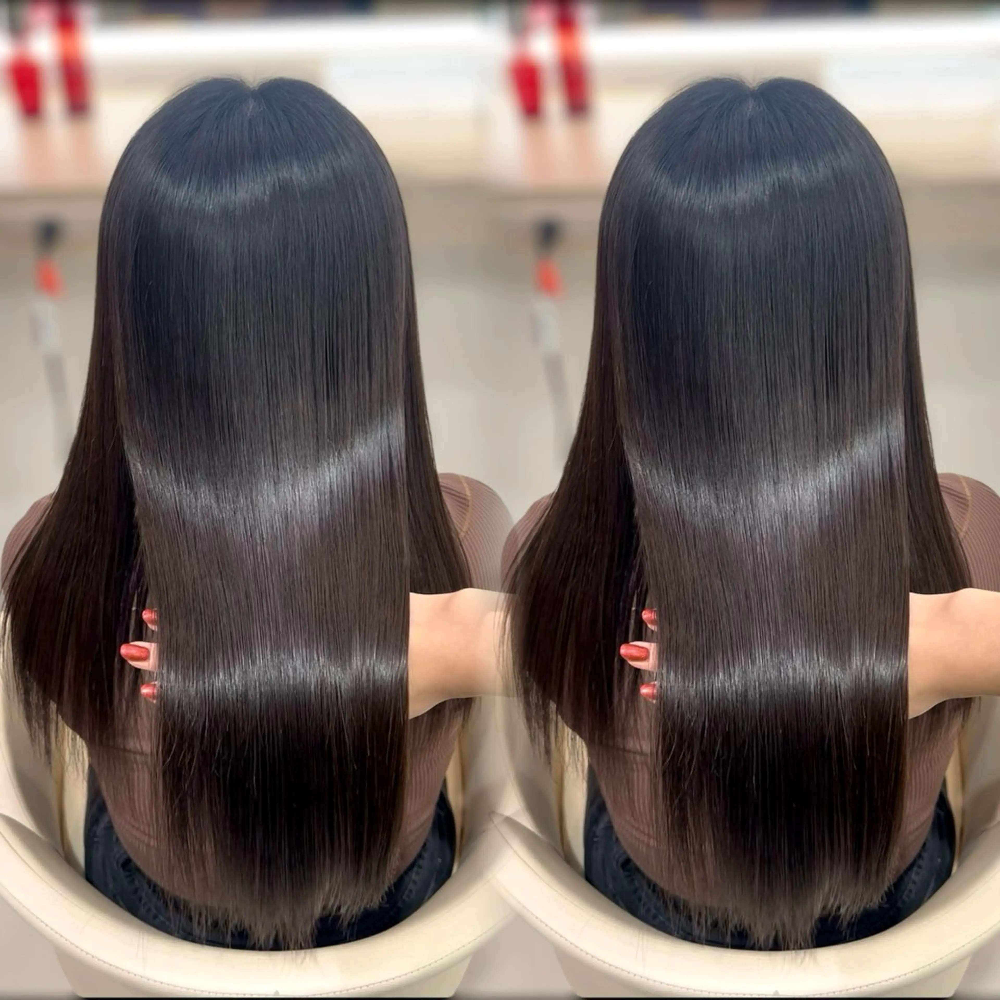 ロング パーマ 縮毛矯正 トリートメント 縮毛矯正 🧸ベージュ カラー🧸ゆいなのヘアスタイル