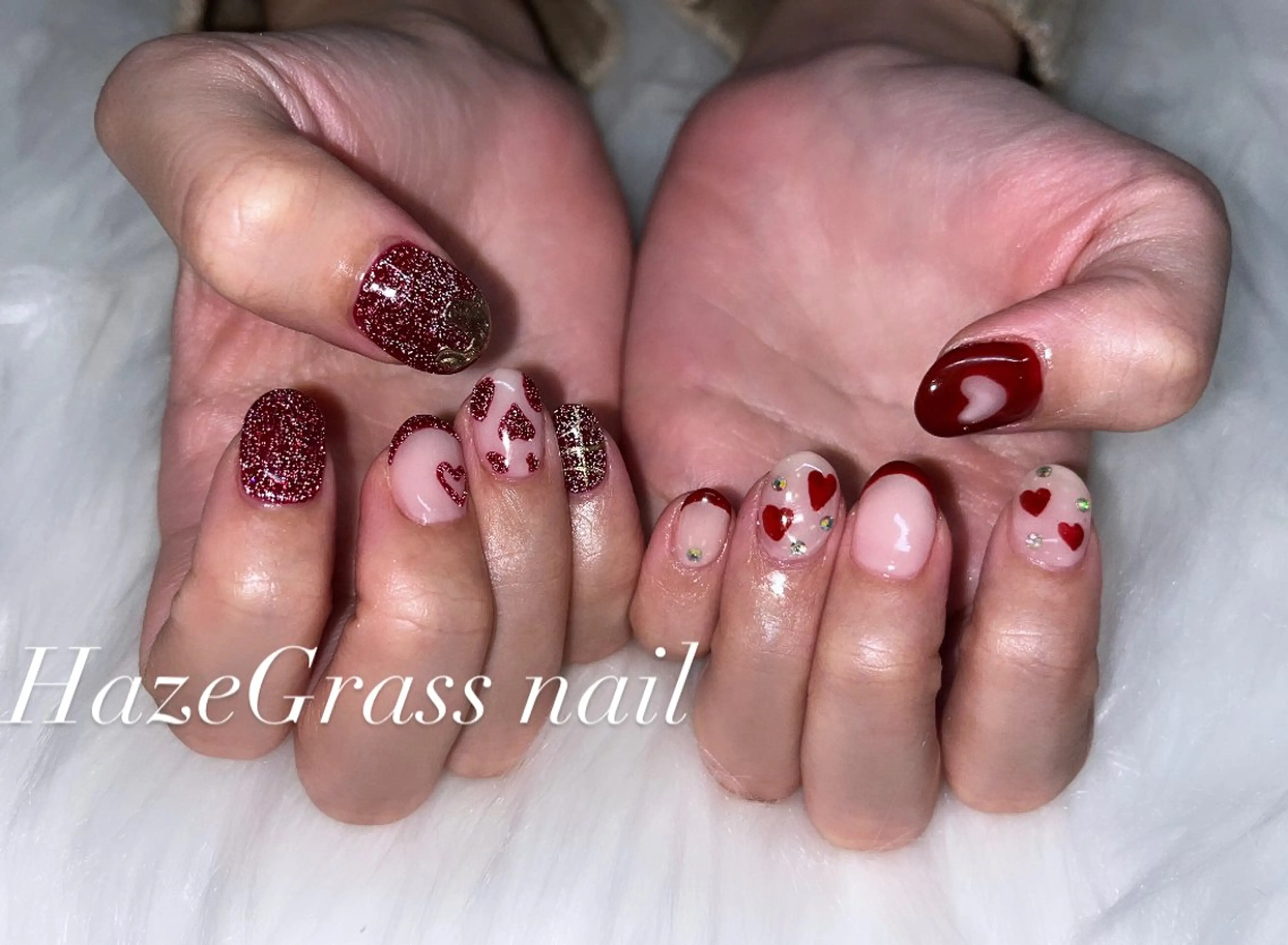 ネイル フラッシュネイル バレンタイン ハンドネイル HazeGrass NAILのネイルデザイン