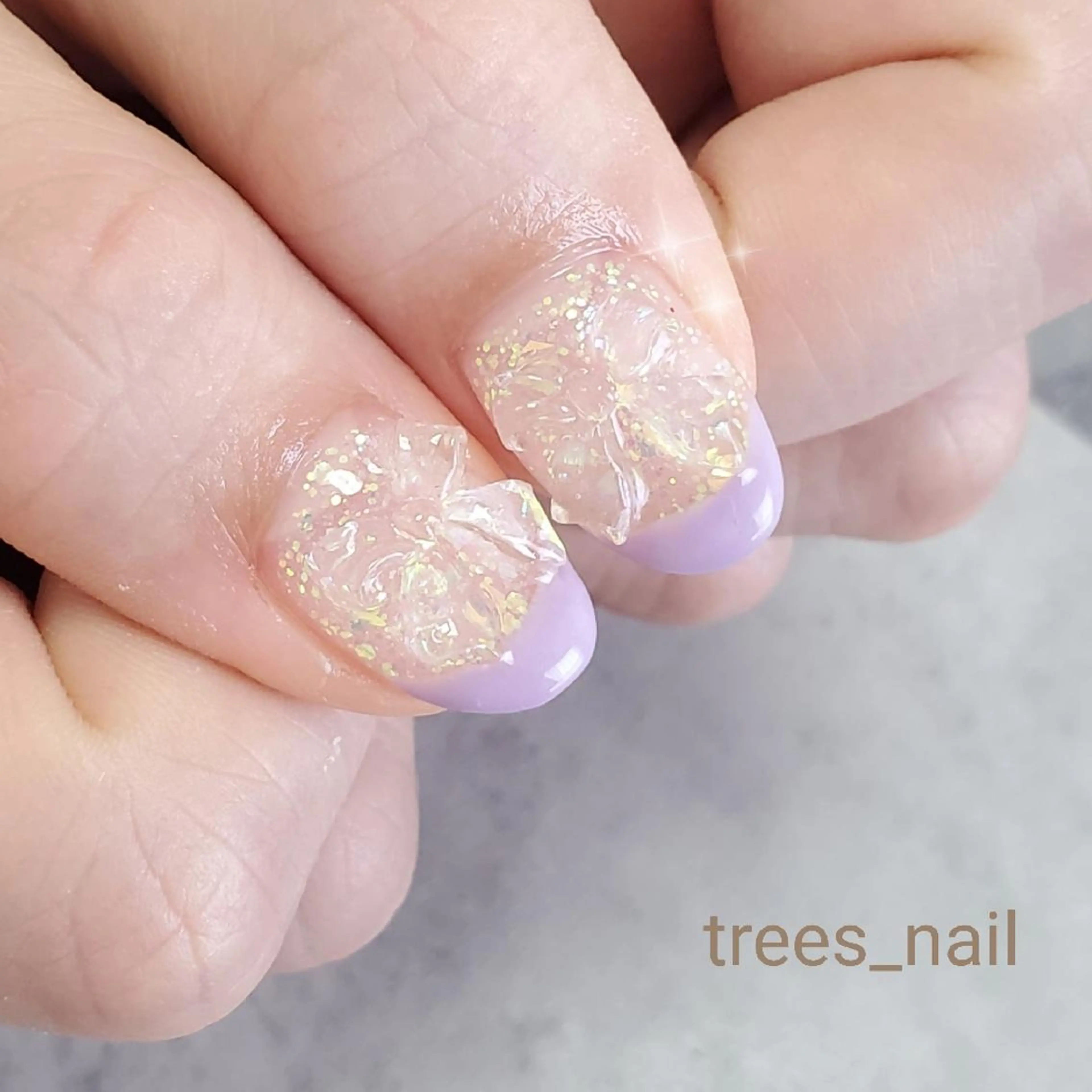ネイル クリアネイル パープル リボン ハンドネイル フットネイル trees_ nailのネイルデザイン