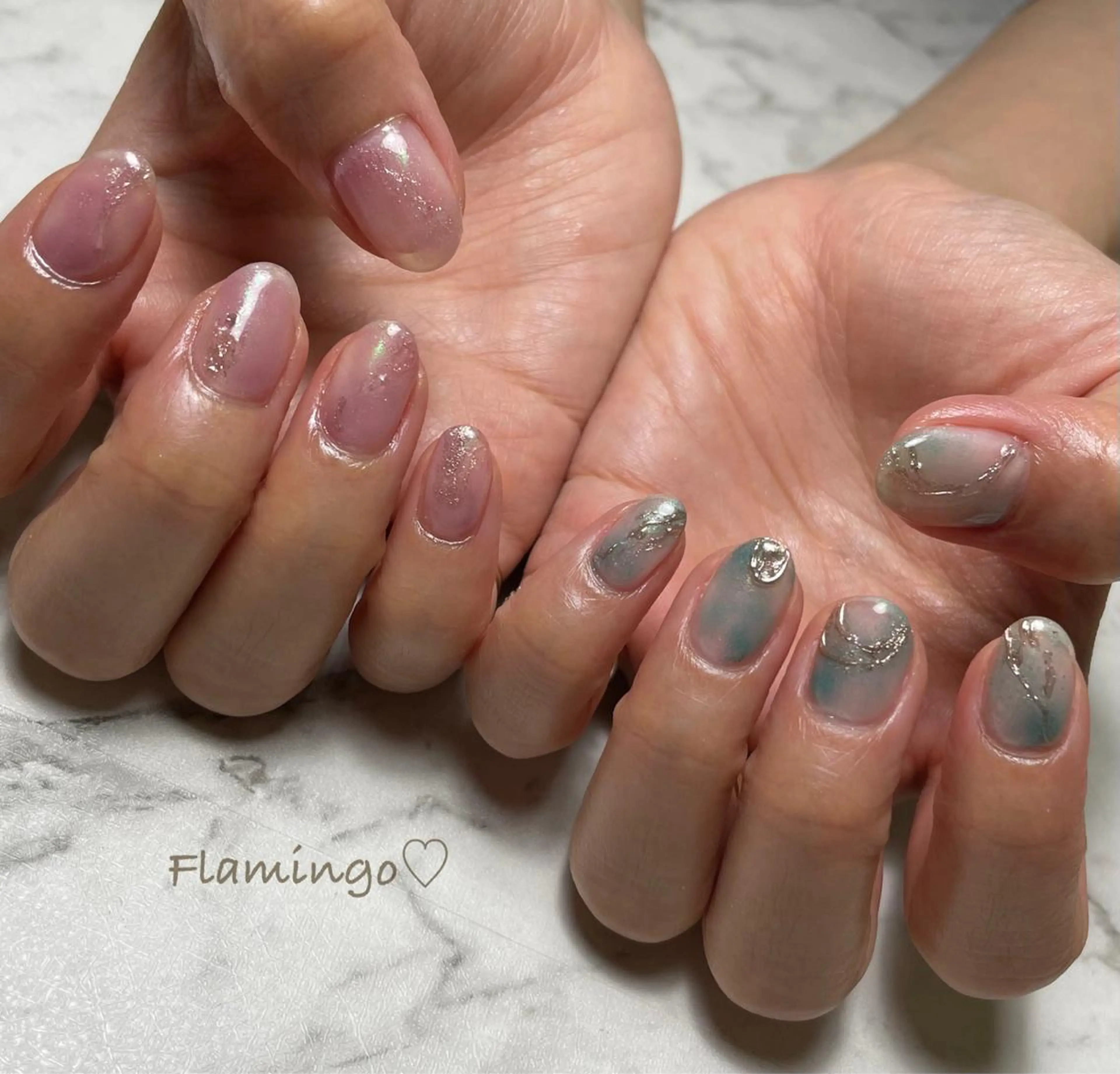 ネイル アートネイル ミラーネイル ニュアンスネイル シンプルネイル シンプル／上品／爪育 ☺︎Flamingoのネイルデザイン