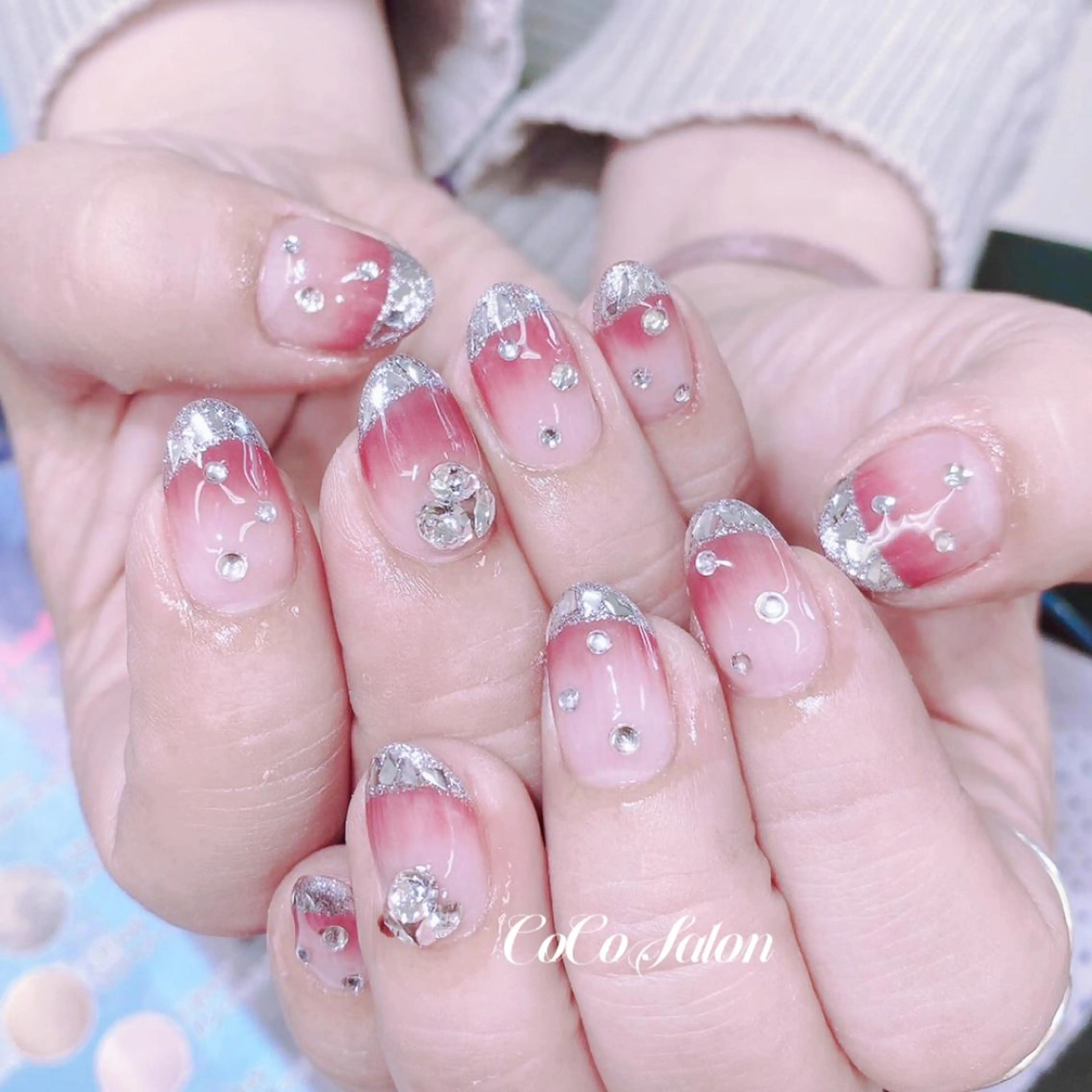 ネイル チークネイル 入学式 長さ出し フレンチネイル ジェルネイル ハンドネイル CoCoSalon ネイル/まつ毛予約のネイルデザイン