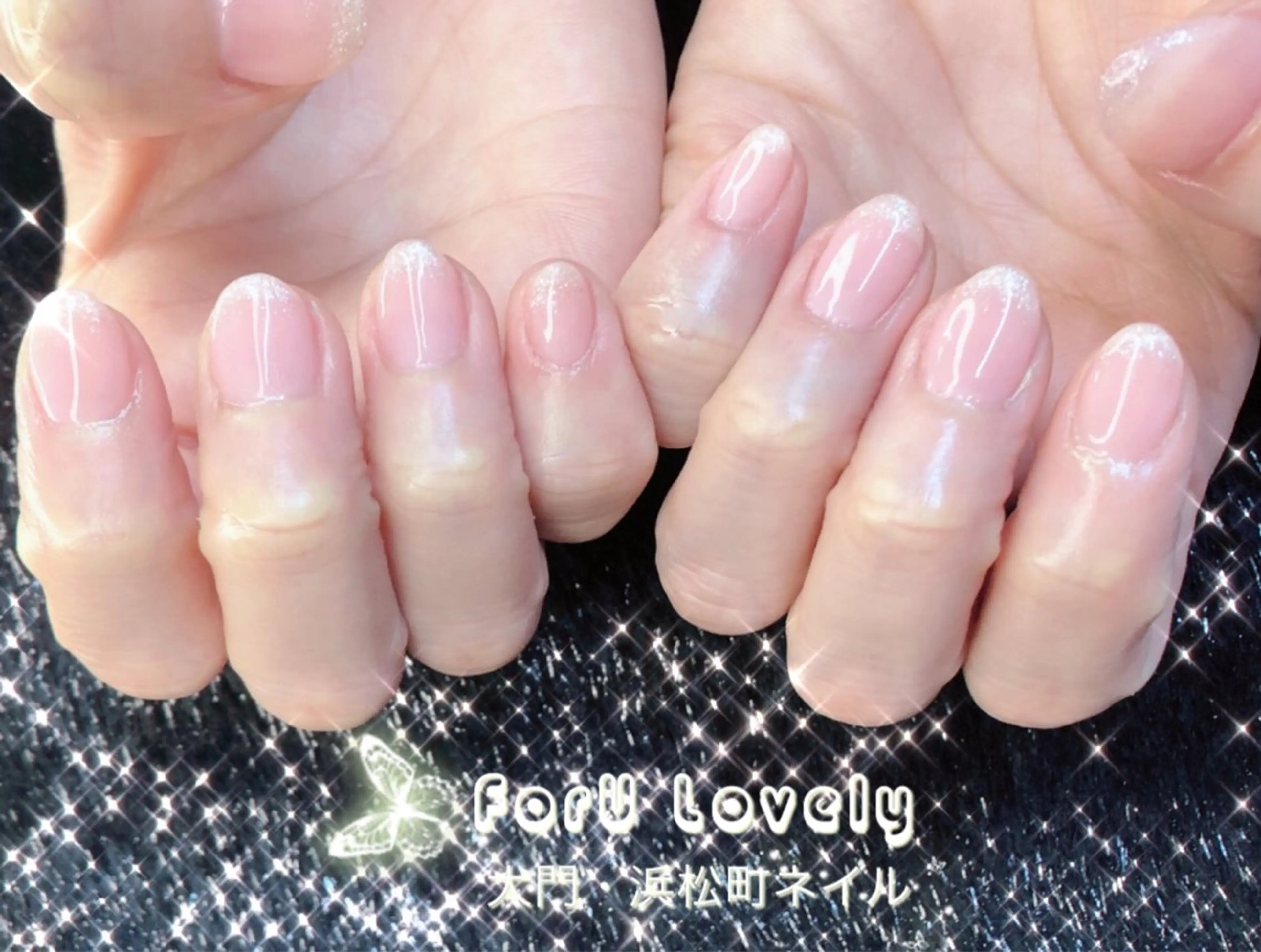 ネイル 桜ネイル フットネイル フレンチネイル ジェルネイル ラメ(グリッター) 大門浜松町 ネイルのネイルデザイン