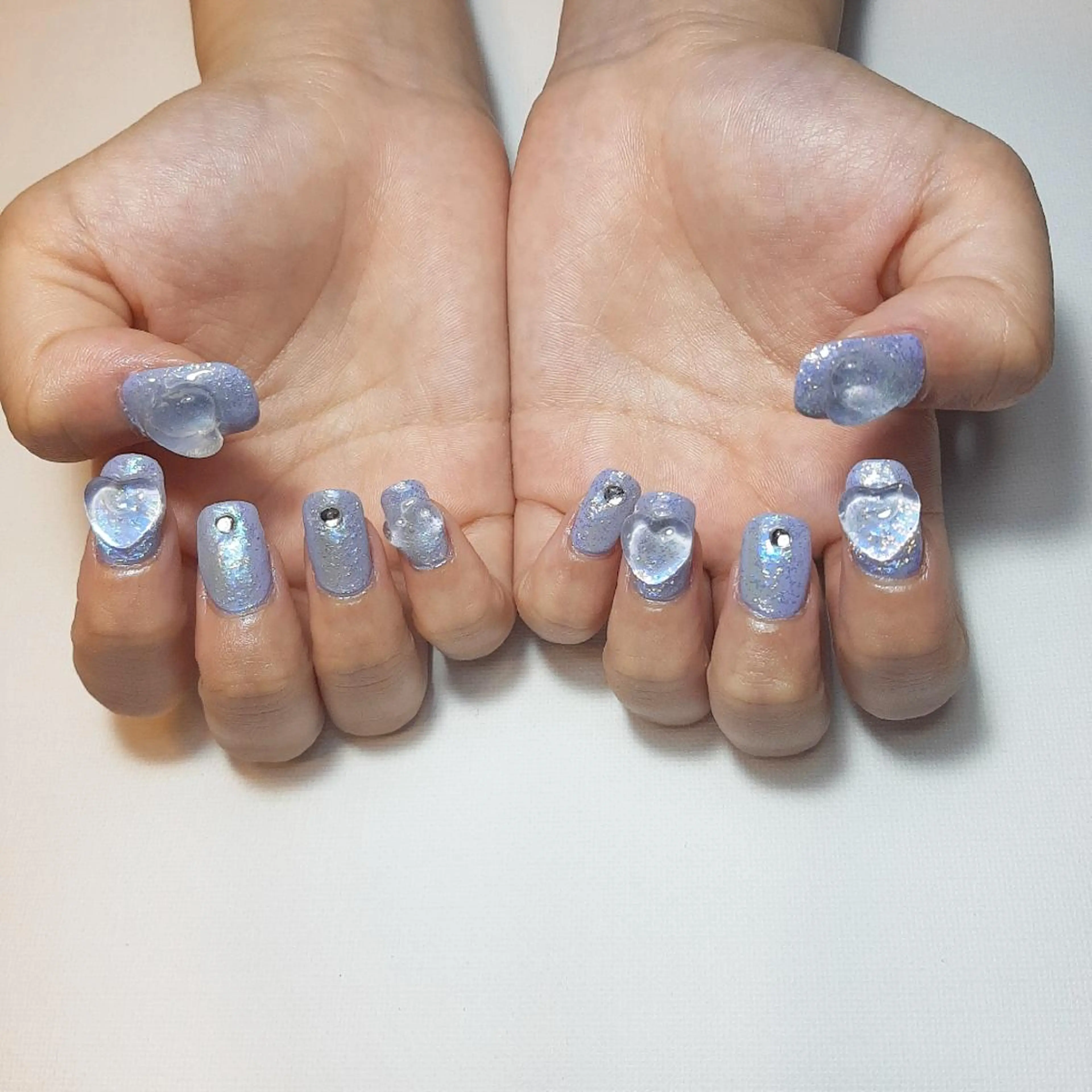 ネイル ハート ラメ(グリッター) パープル owlnail /持込みデザイン専門のネイルデザイン
