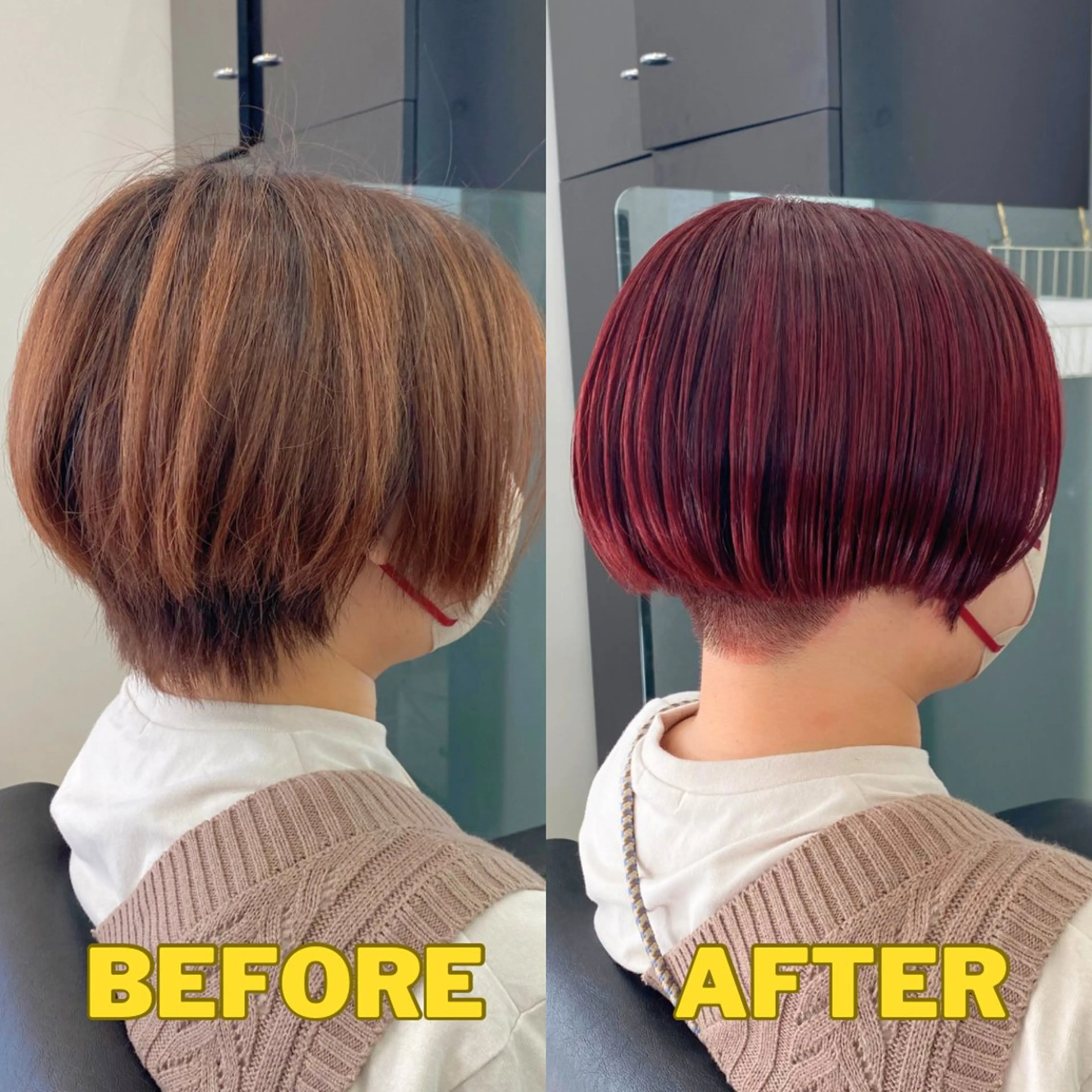 ショート カット ヘアカラー トリートメント YASU🍎ボブ/ 赤系カラー/髪質改善のヘアスタイル