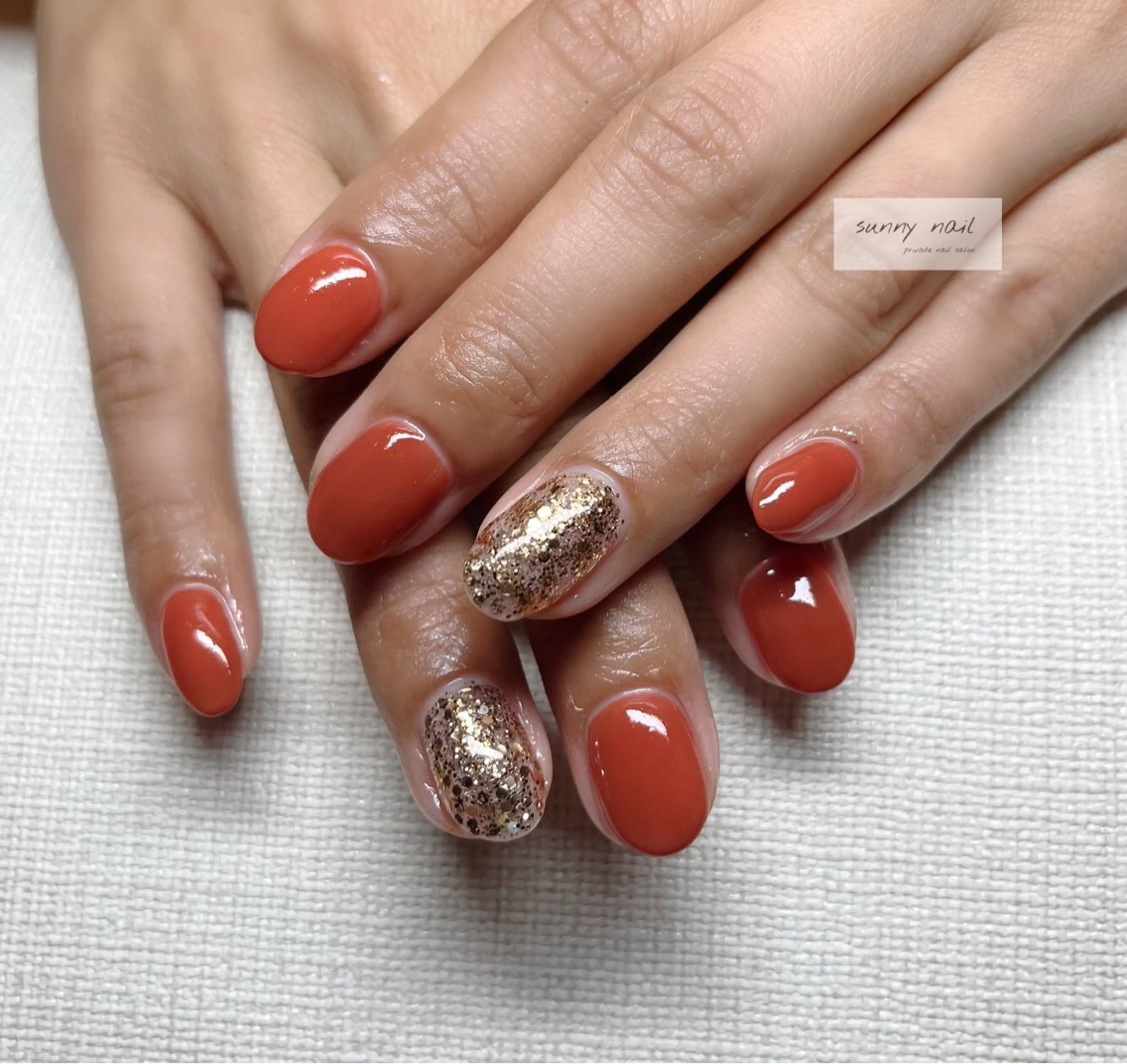 ネイル ゴールド ワンカラーネイル オレンジ sunny nailのネイルデザイン