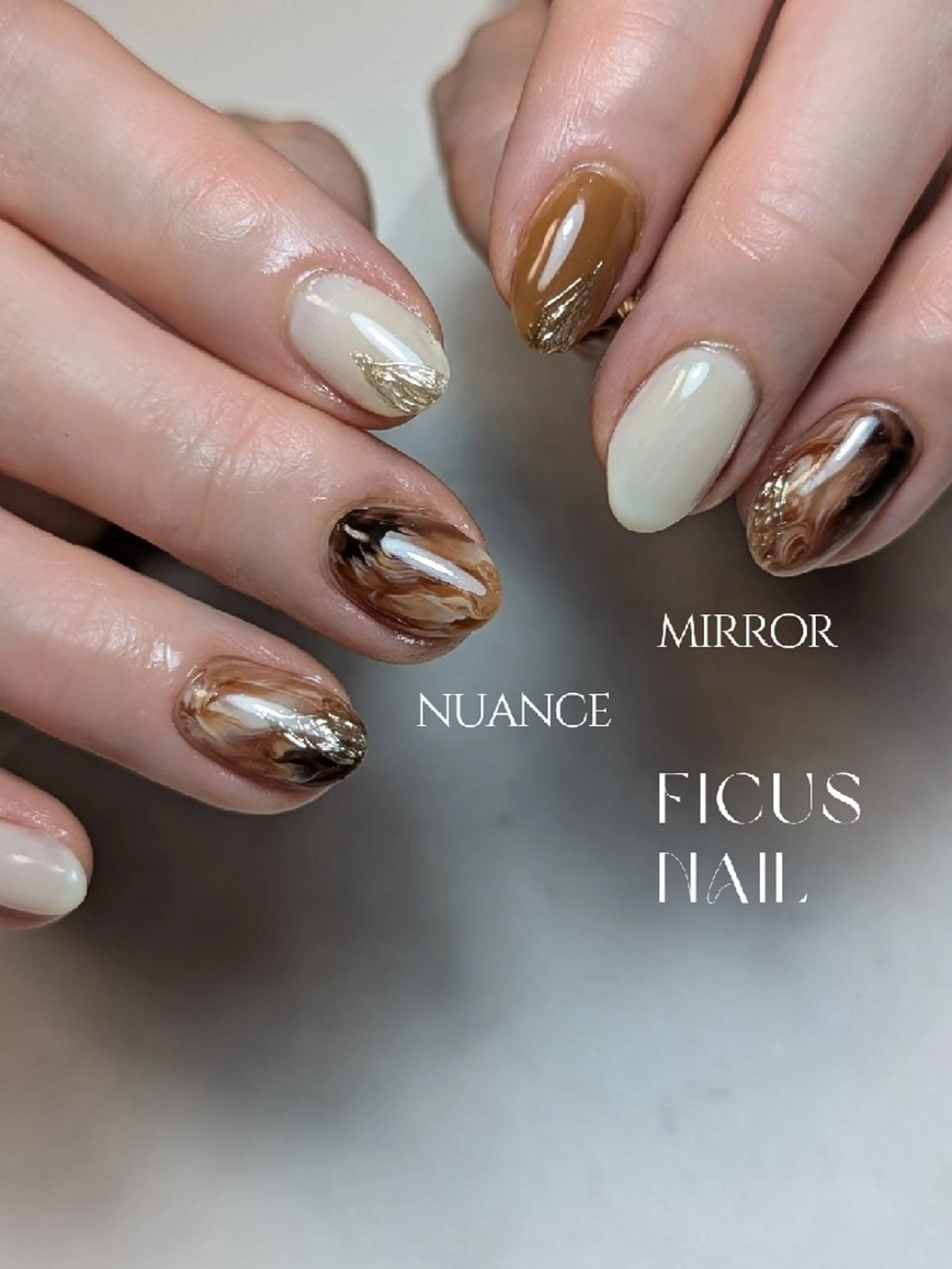 ネイル ミラーネイル オフィスネイル ショートネイル シンプルネイル ハンドネイル ficus nailのネイルデザイン