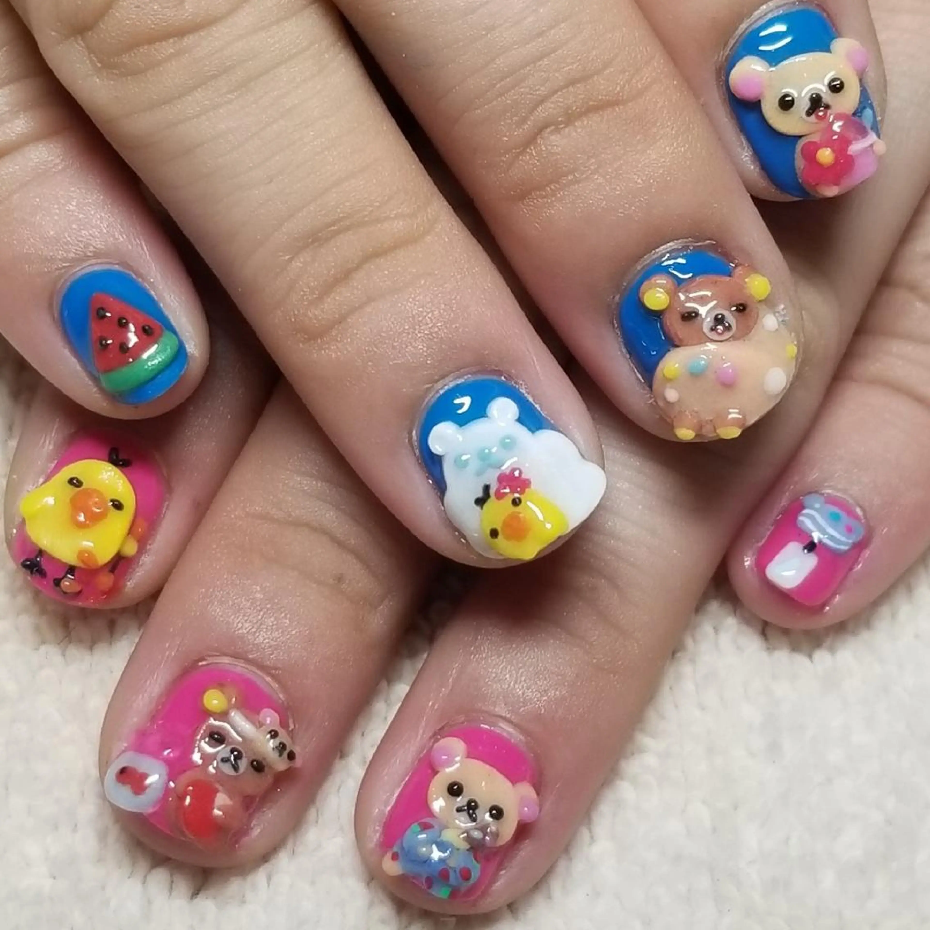 ネイル ブルー ピンク ハンドネイル よしだ ひろきのネイルデザイン