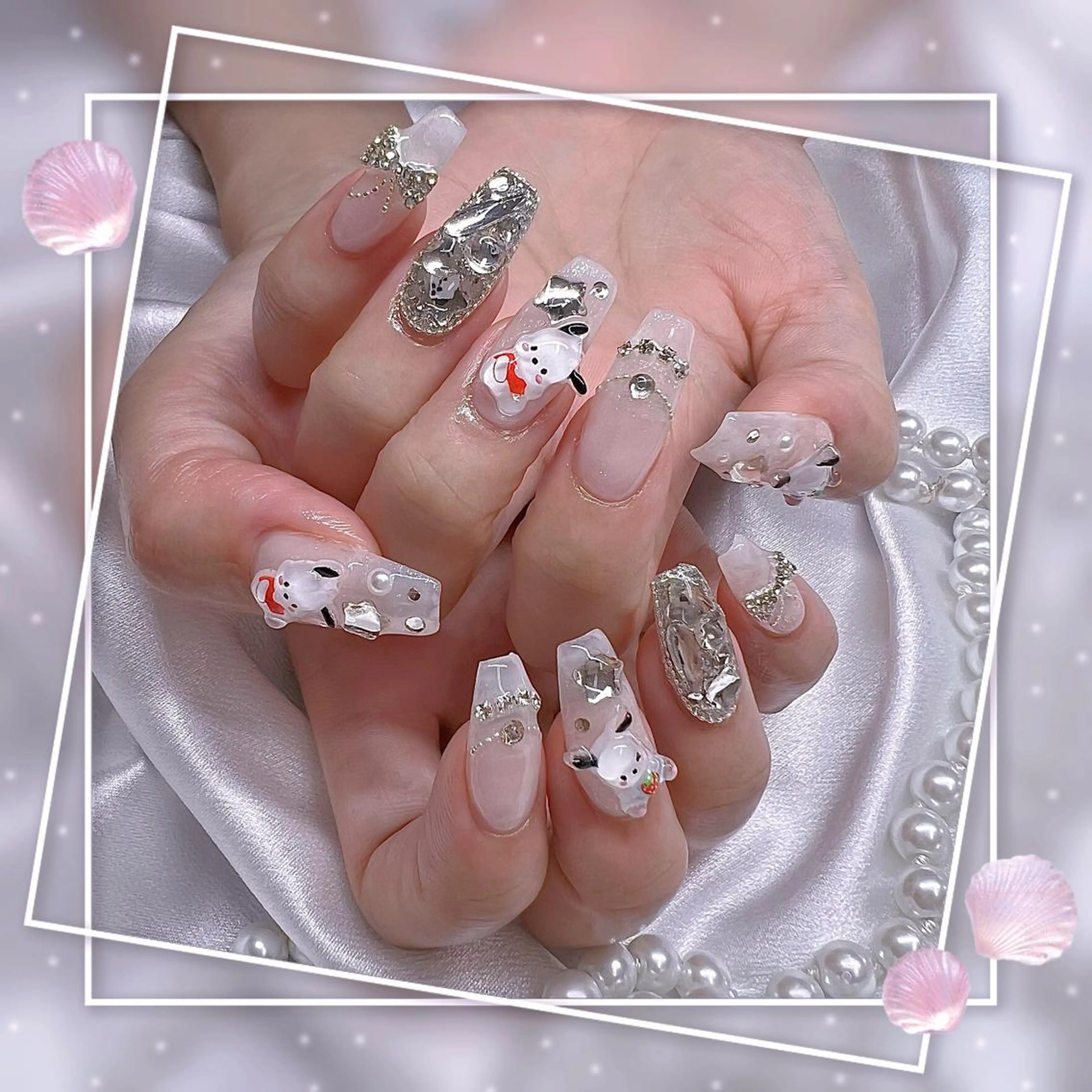 ネイル フレンチネイル キラキラネイル 韓国ネイル マグネットネイル マグネットフレンチ Chill Nailsalonのネイルデザイン