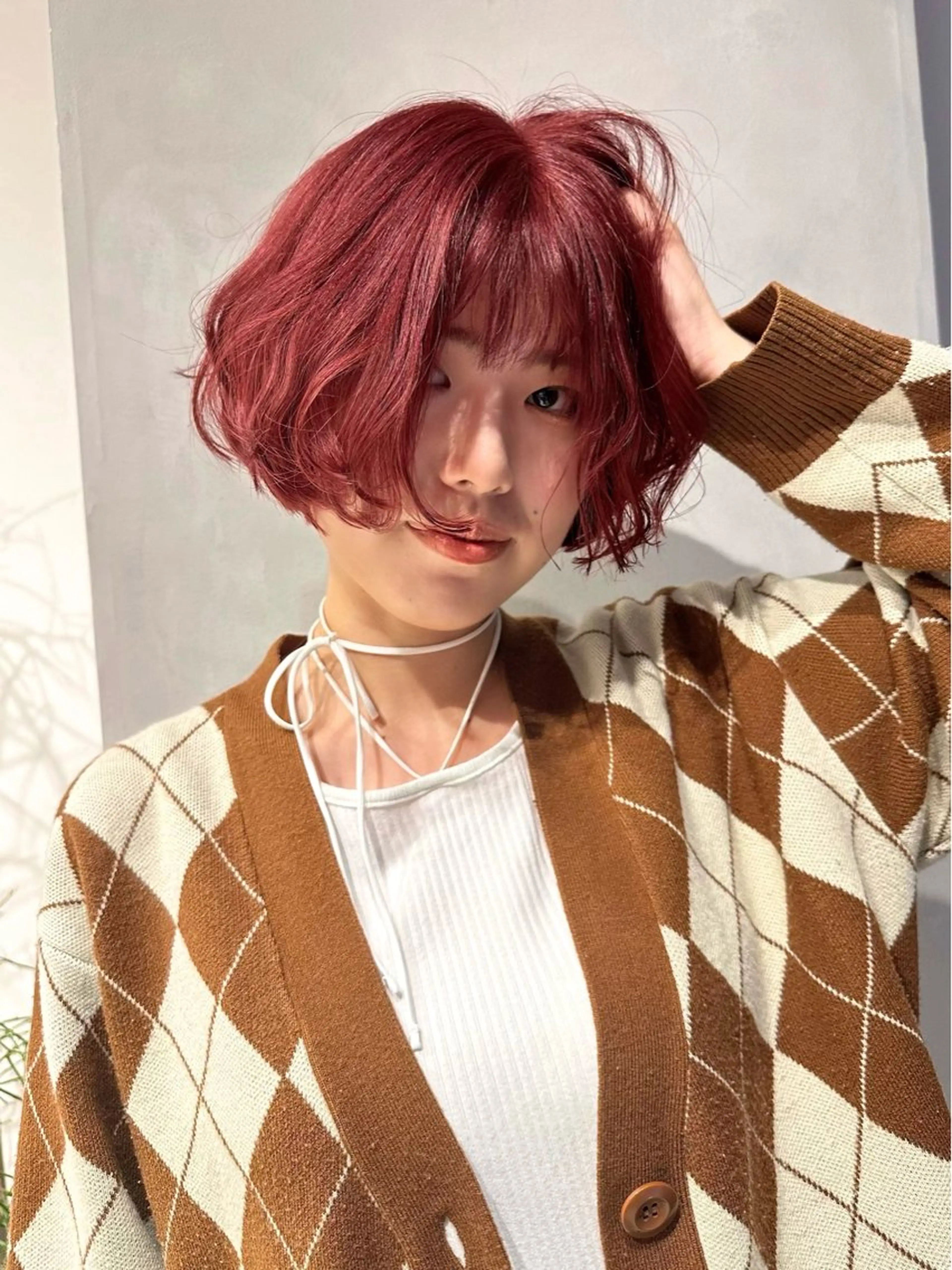 ショート カラー ブリーチ ケアブリーチ レッドカラー ボブ 似合わせ小顔ショート /akane🐰♥️のヘアスタイル