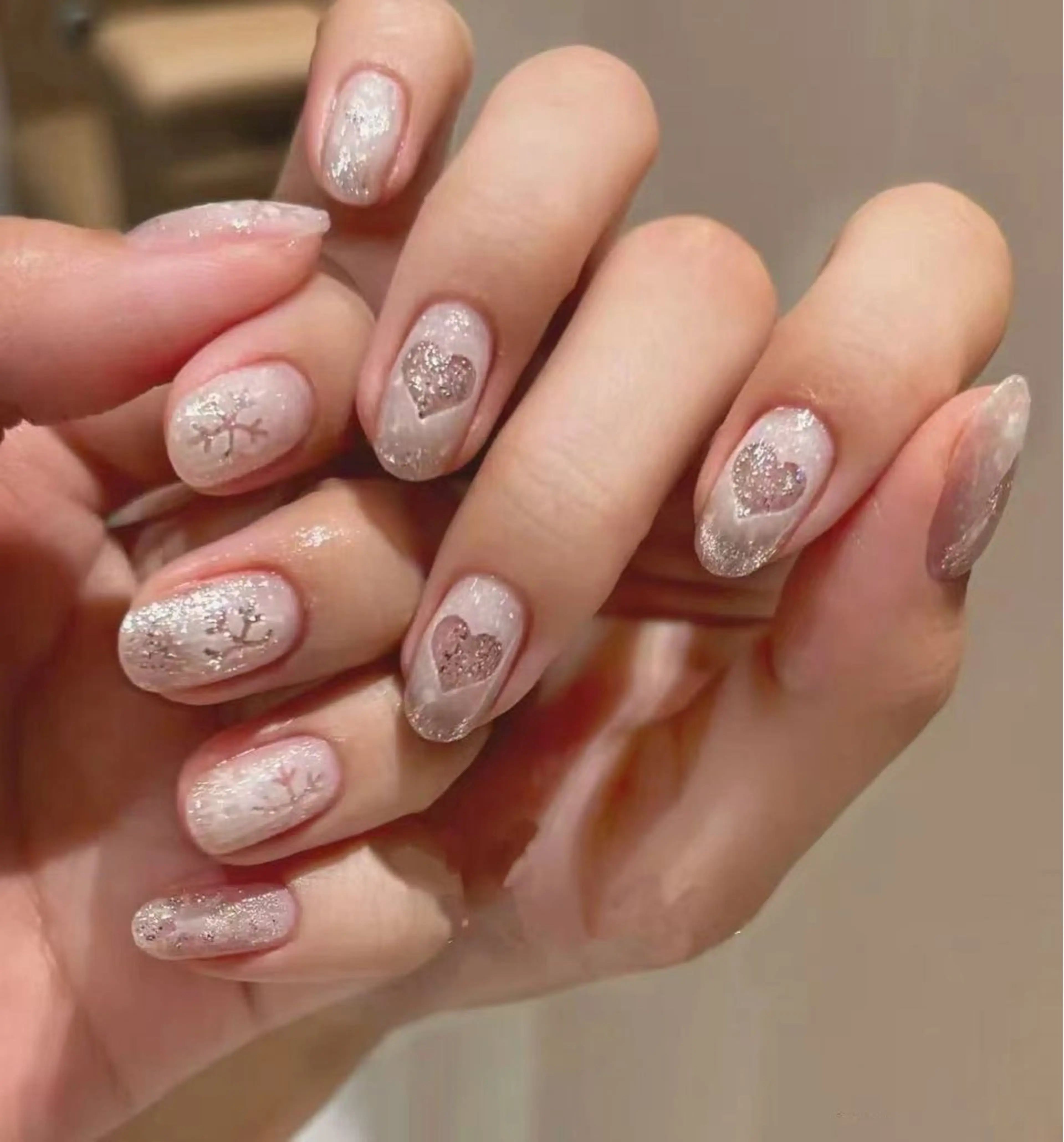 ネイル フラワーネイル フレンチネイル ジェルネイル ガラスフレンチ ハート ハンドネイル BabyYouMi nailのネイルデザイン