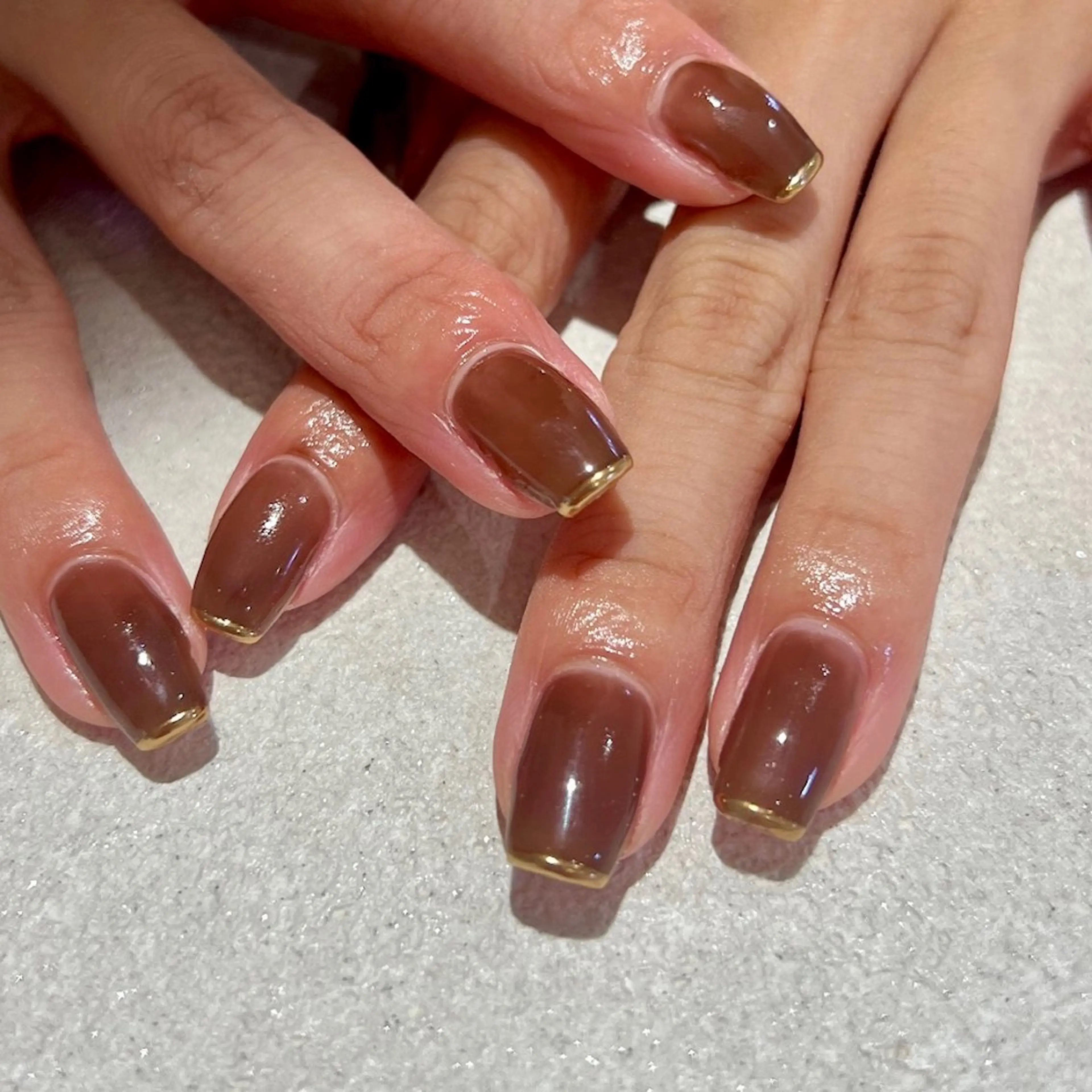 ネイル ブラウン フレンチネイル ミラーネイル ハンドネイル 個性派ニュアンス nuts nail所属・【池袋】nuts nail　なつみのネイルデザイン